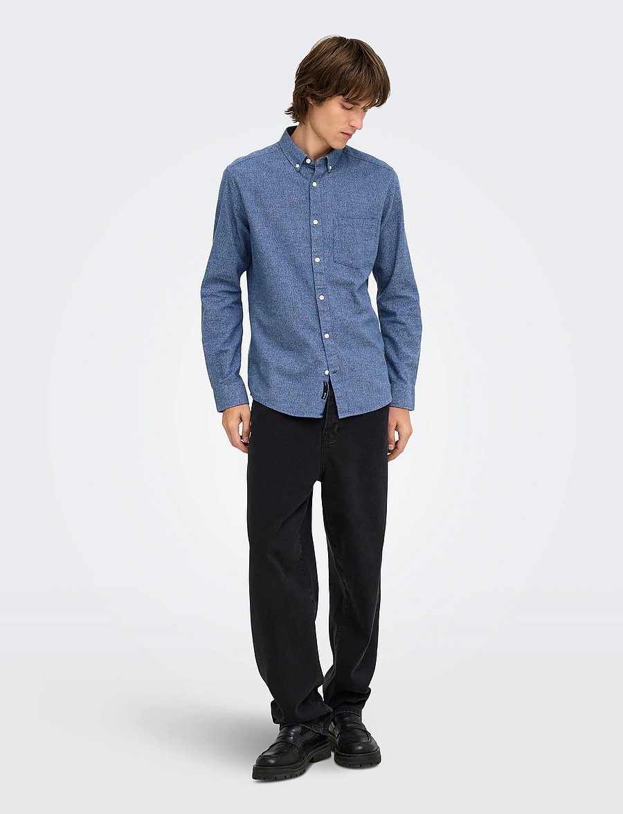 ONLY & SONS - ONSNIKO LS MELANGE SHIRT - vabaajasärgid - dress blues - 4