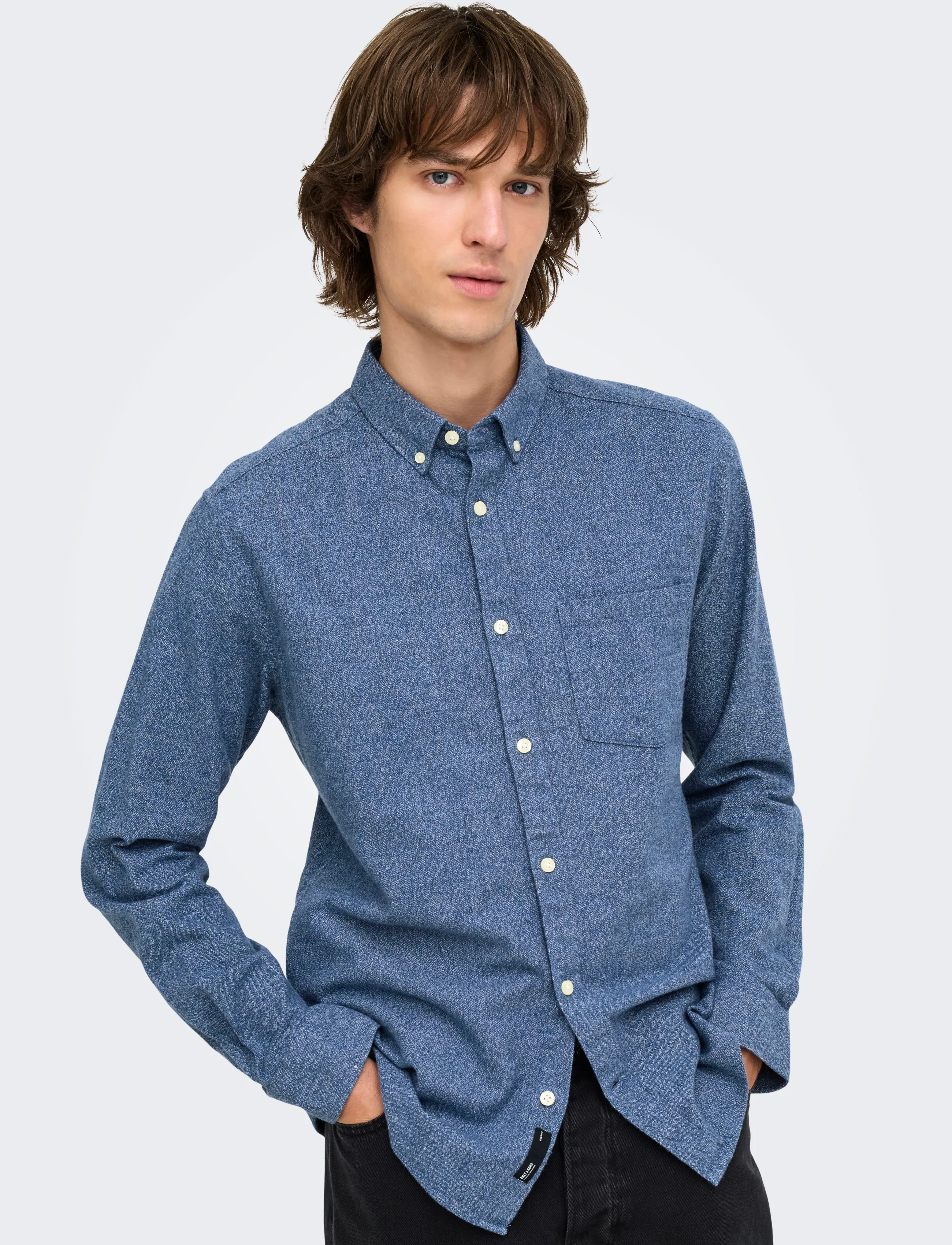 ONLY & SONS - ONSNIKO LS MELANGE SHIRT - vabaajasärgid - dress blues - 5