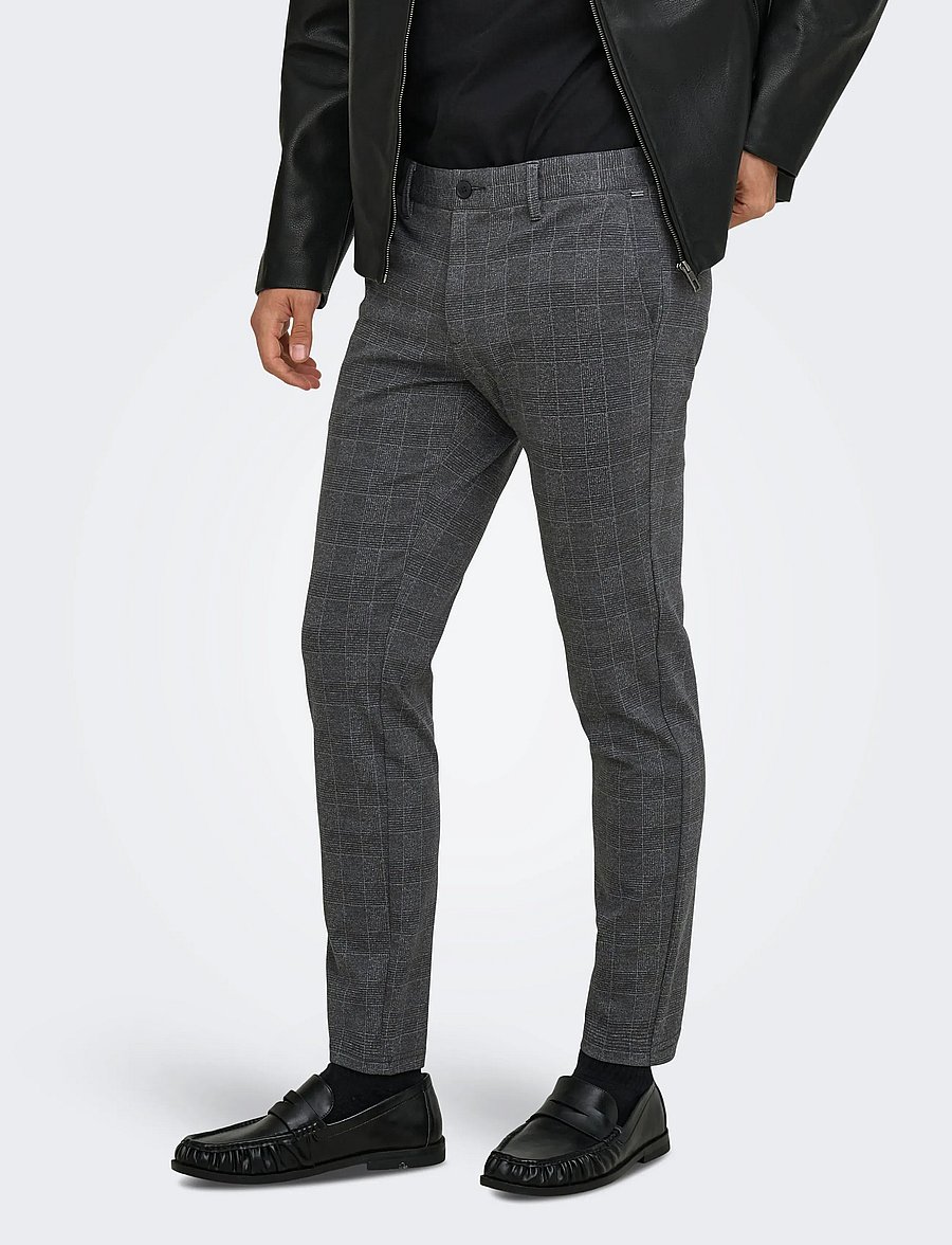 ONLY & SONS - ONSMARK SLIM CHECK PANTS 9887 NOOS - kostymbyxor - black - 0