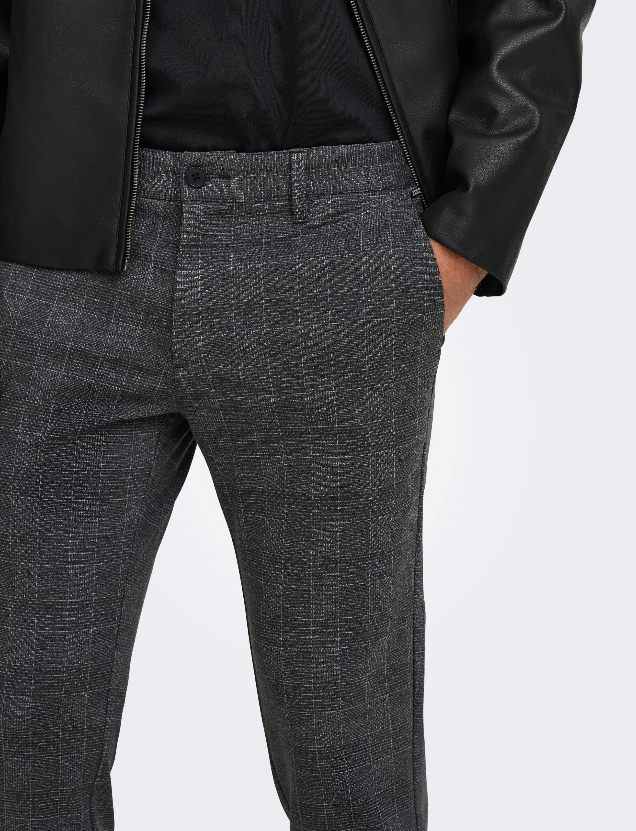 ONLY & SONS - ONSMARK SLIM CHECK PANTS 9887 NOOS - kostymbyxor - black - 5