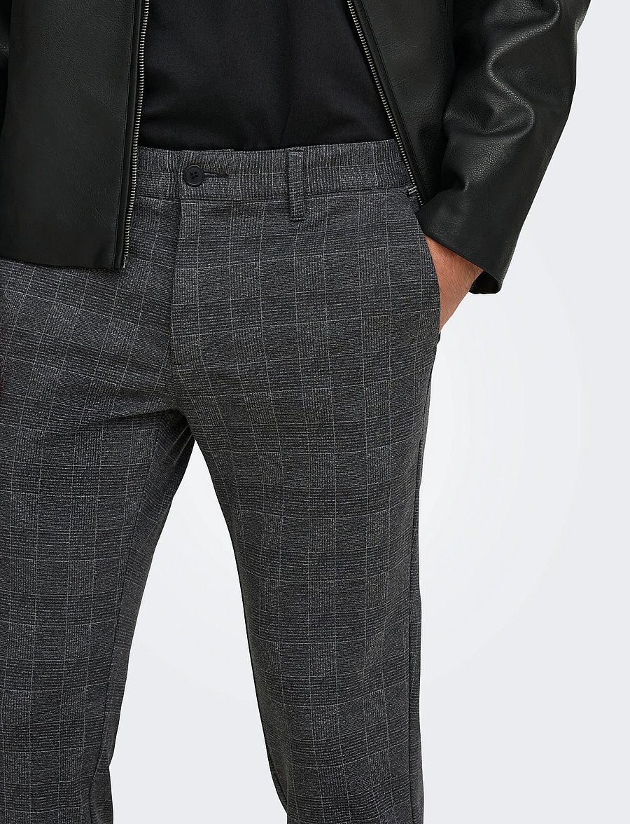 ONLY & SONS - ONSMARK SLIM CHECK PANTS 9887 NOOS - kostymbyxor - black - 5