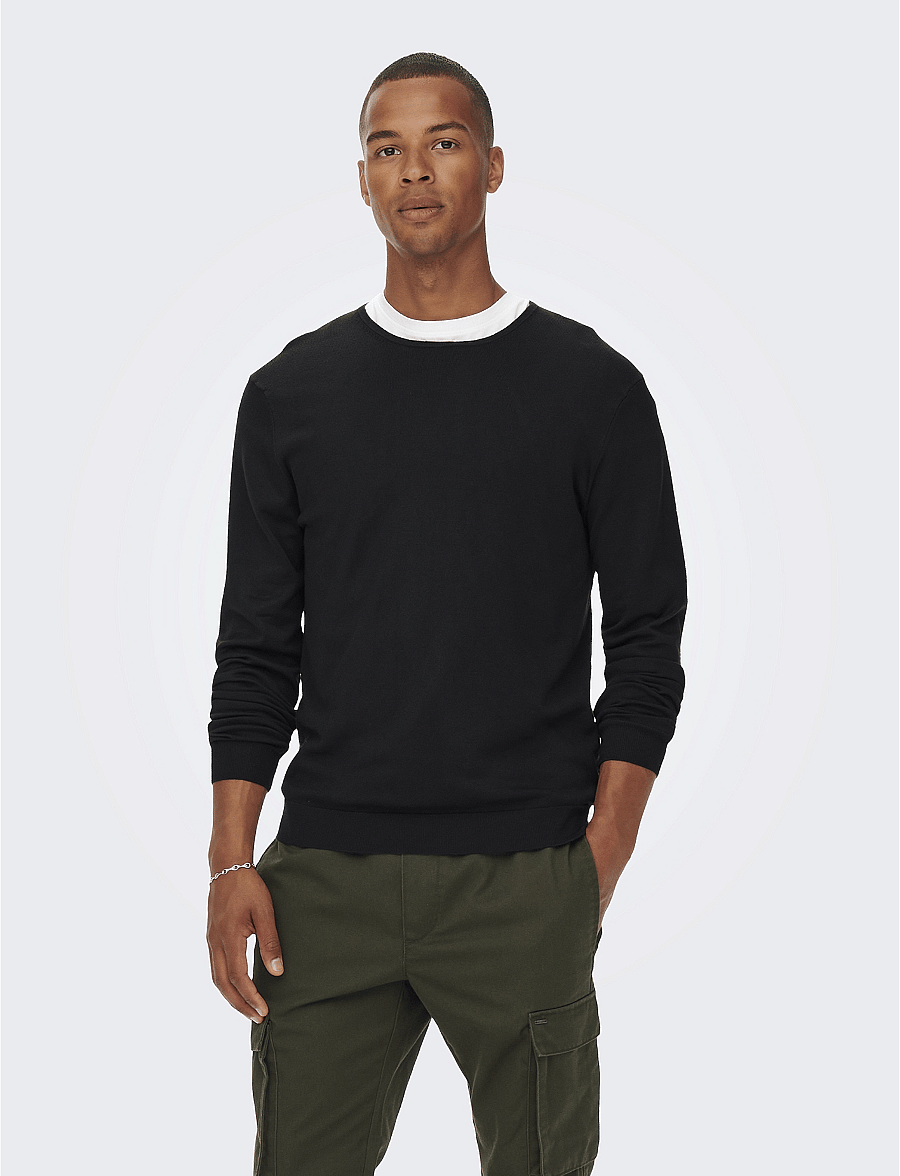 ONLY & SONS - ONSWYLER REG 14 LS CREW KNIT NOOS - Ümara kaelusega - black - 0