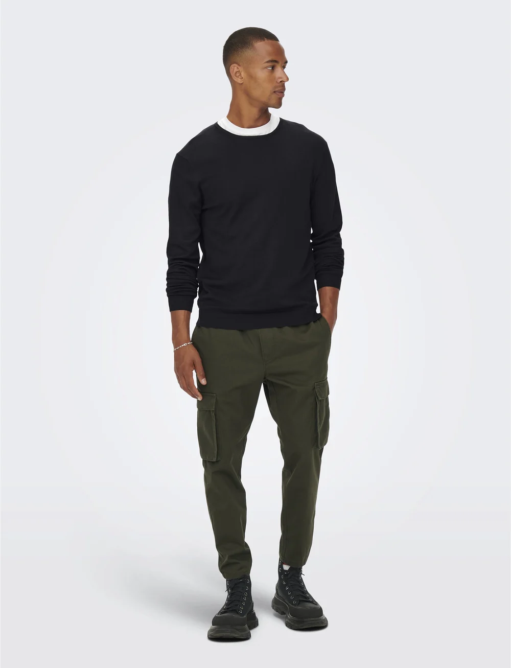 ONLY & SONS - ONSWYLER LIFE REG 14 LS CREW KNIT NOOS - pulls col rond - black - 4