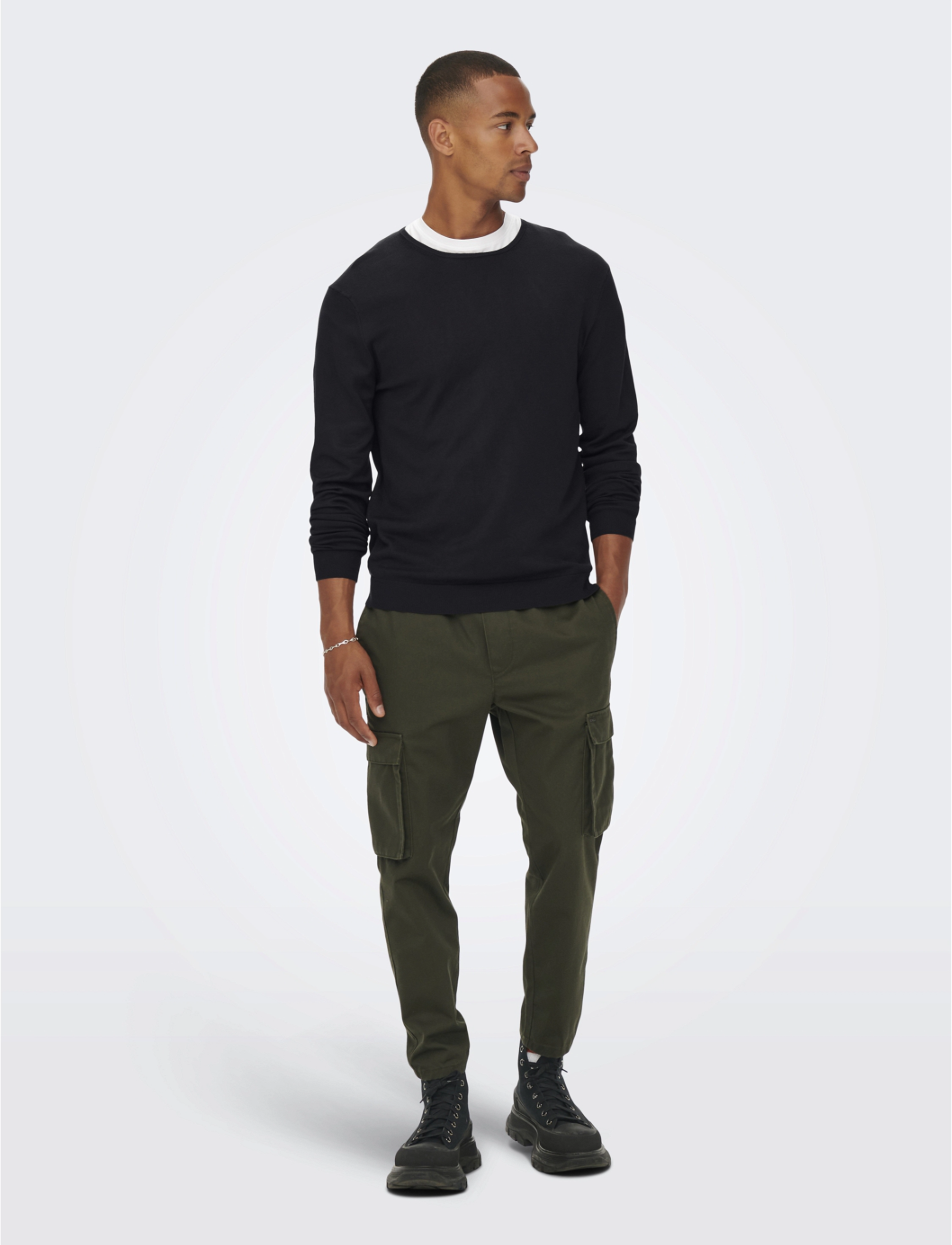 ONLY & SONS - ONSWYLER LIFE REG 14 LS CREW KNIT NOOS - rund hals - black - 4