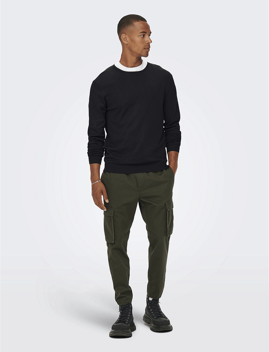 ONLY & SONS - ONSWYLER REG 14 LS CREW KNIT NOOS - Ümara kaelusega - black - 4