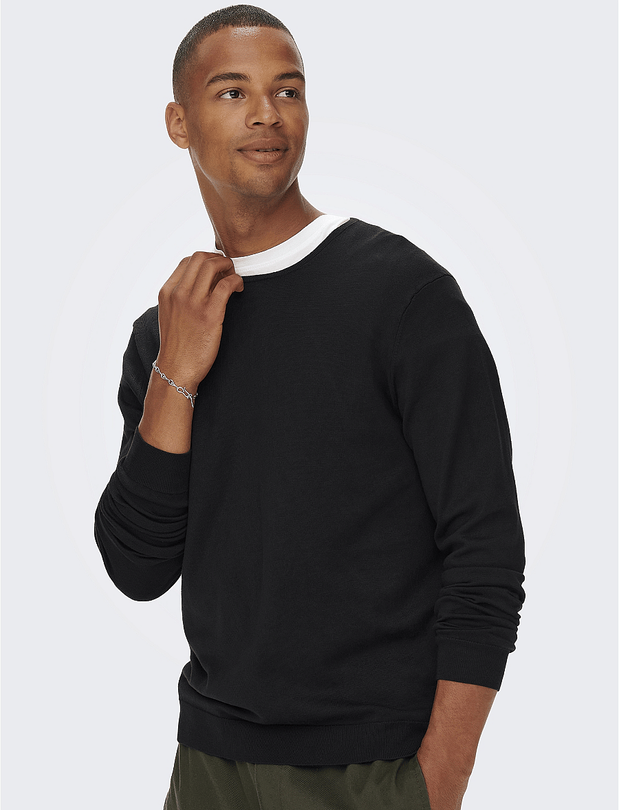 ONLY & SONS - ONSWYLER REG 14 LS CREW KNIT NOOS - Ümara kaelusega - black - 5