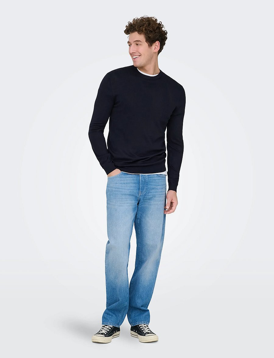 ONLY & SONS - ONSWYLER REG 14 LS CREW KNIT NOOS - round necks - dark navy - 0