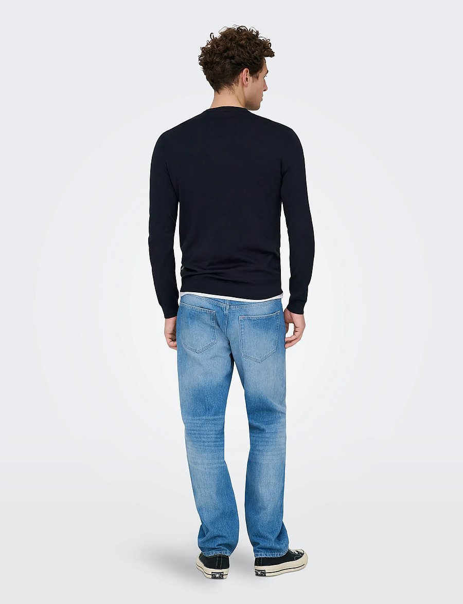ONLY & SONS - ONSWYLER REG 14 LS CREW KNIT NOOS - round necks - dark navy - 3