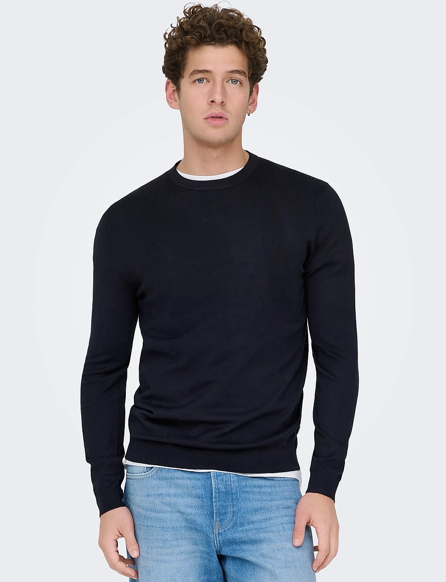 ONLY & SONS - ONSWYLER REG 14 LS CREW KNIT NOOS - round necks - dark navy - 4
