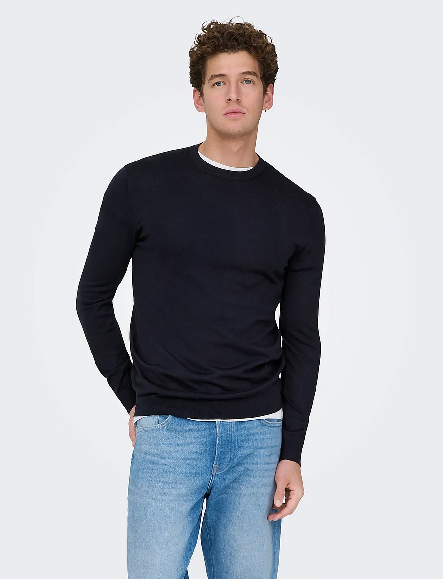 ONLY & SONS - ONSWYLER REG 14 LS CREW KNIT NOOS - round necks - dark navy - 5