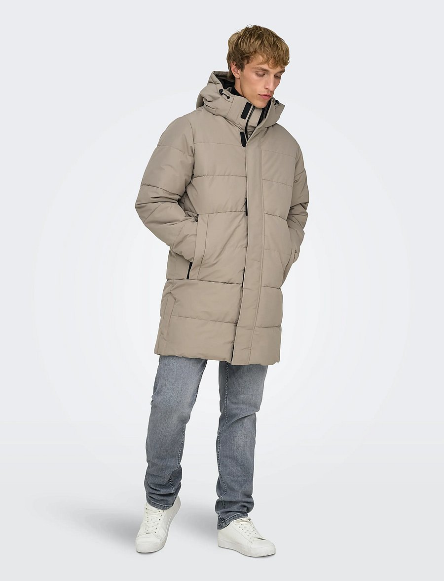 ONLY & SONS - ONSCARL LIFE LONG QUILTED COAT OTW NOOS - daunenjacken - desert taupe - 4