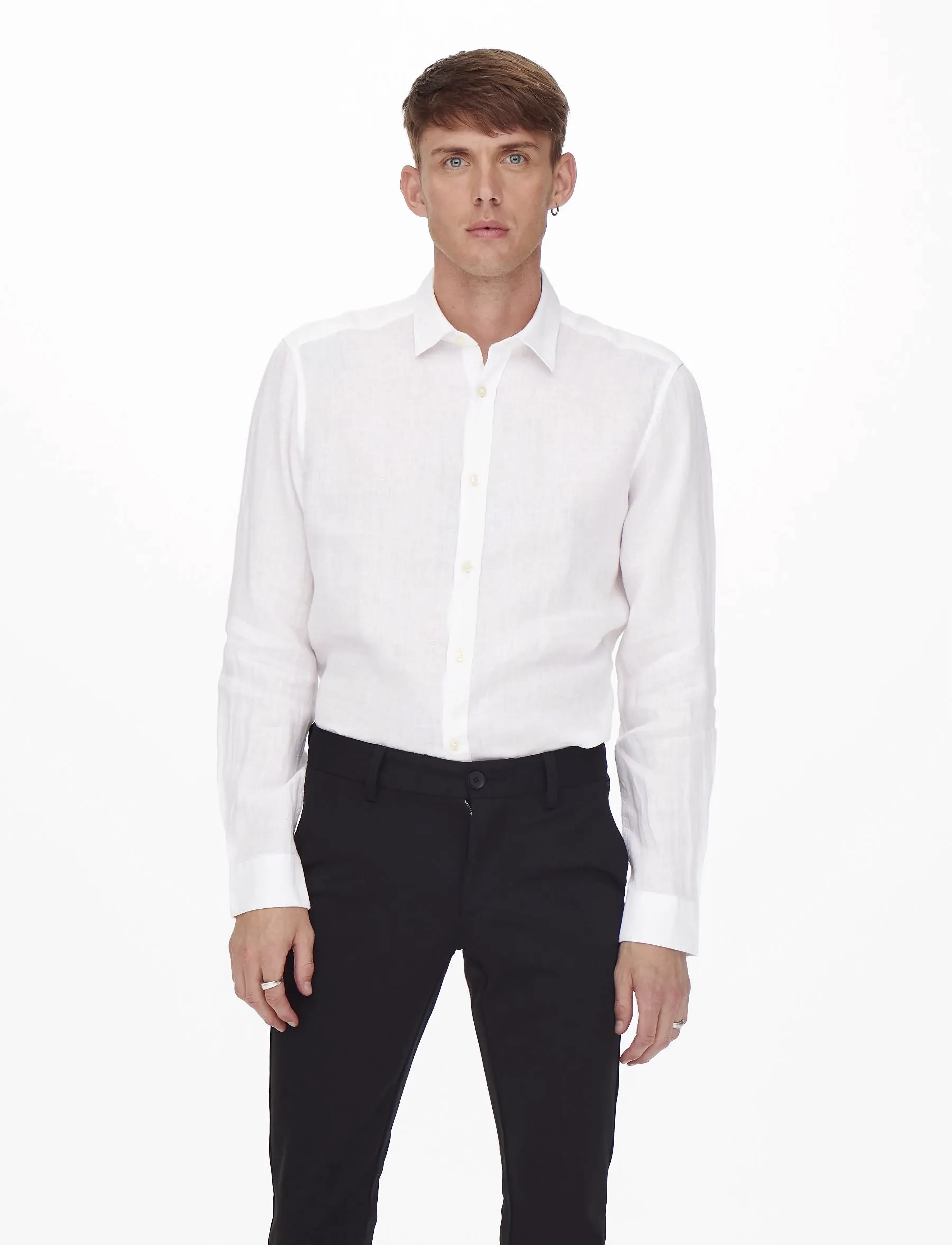 ONLY & SONS - ONSKARLO LS LINEN SHIRT - white - 3