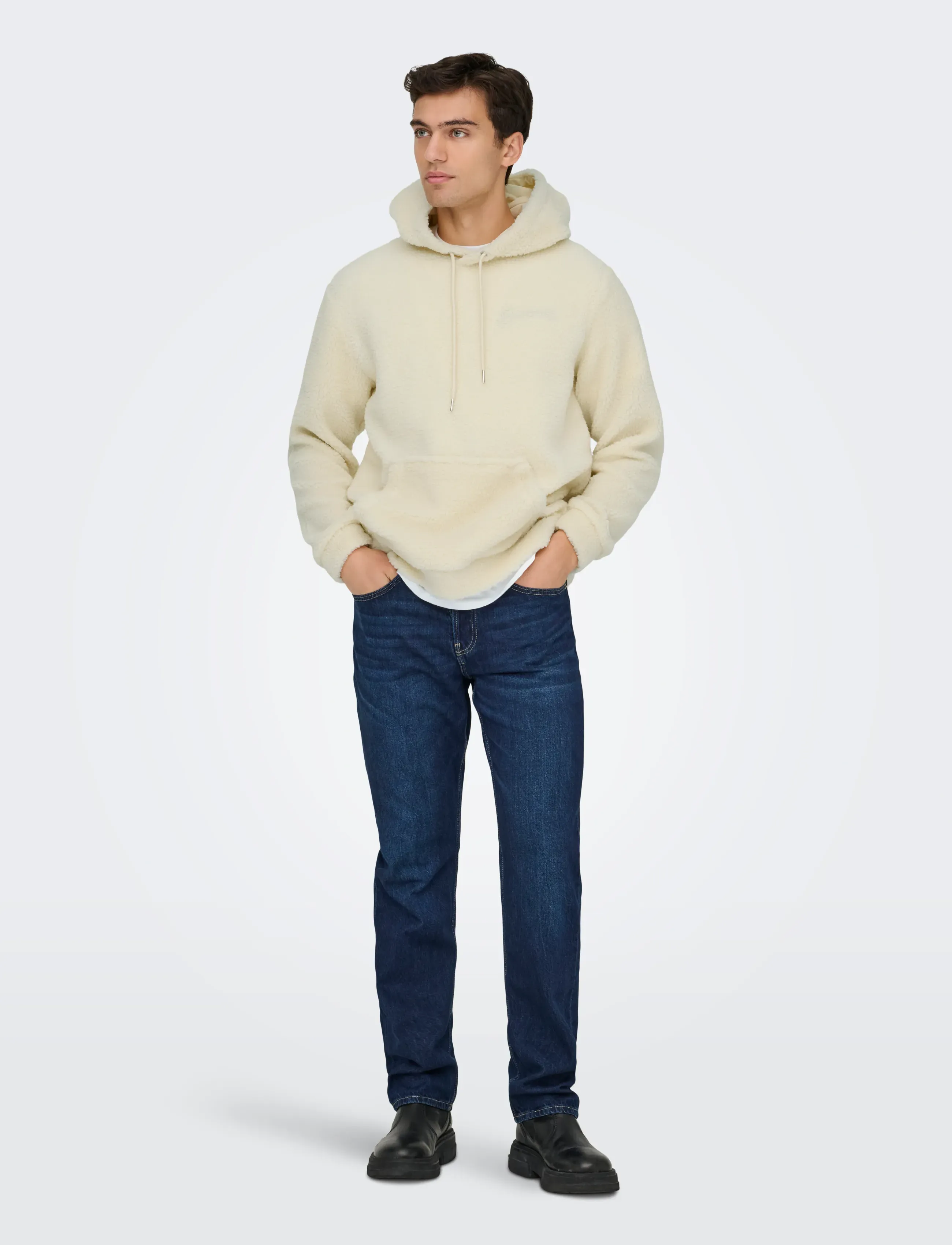 ONLY & SONS - ONSREMY REG TEDDY HOODIE SWEAT - antique white - 4