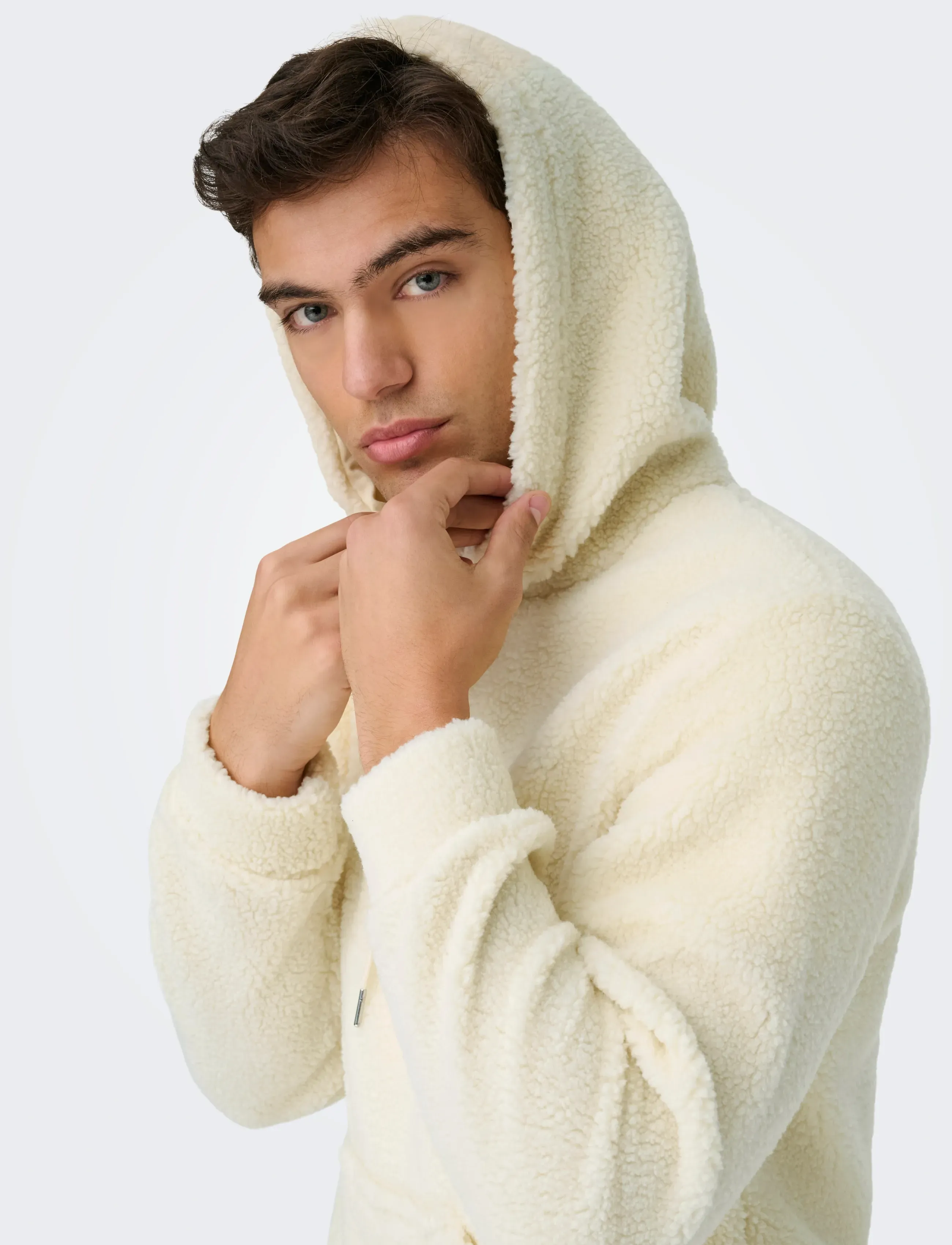 ONLY & SONS - ONSREMY REG TEDDY HOODIE SWEAT - antique white - 5