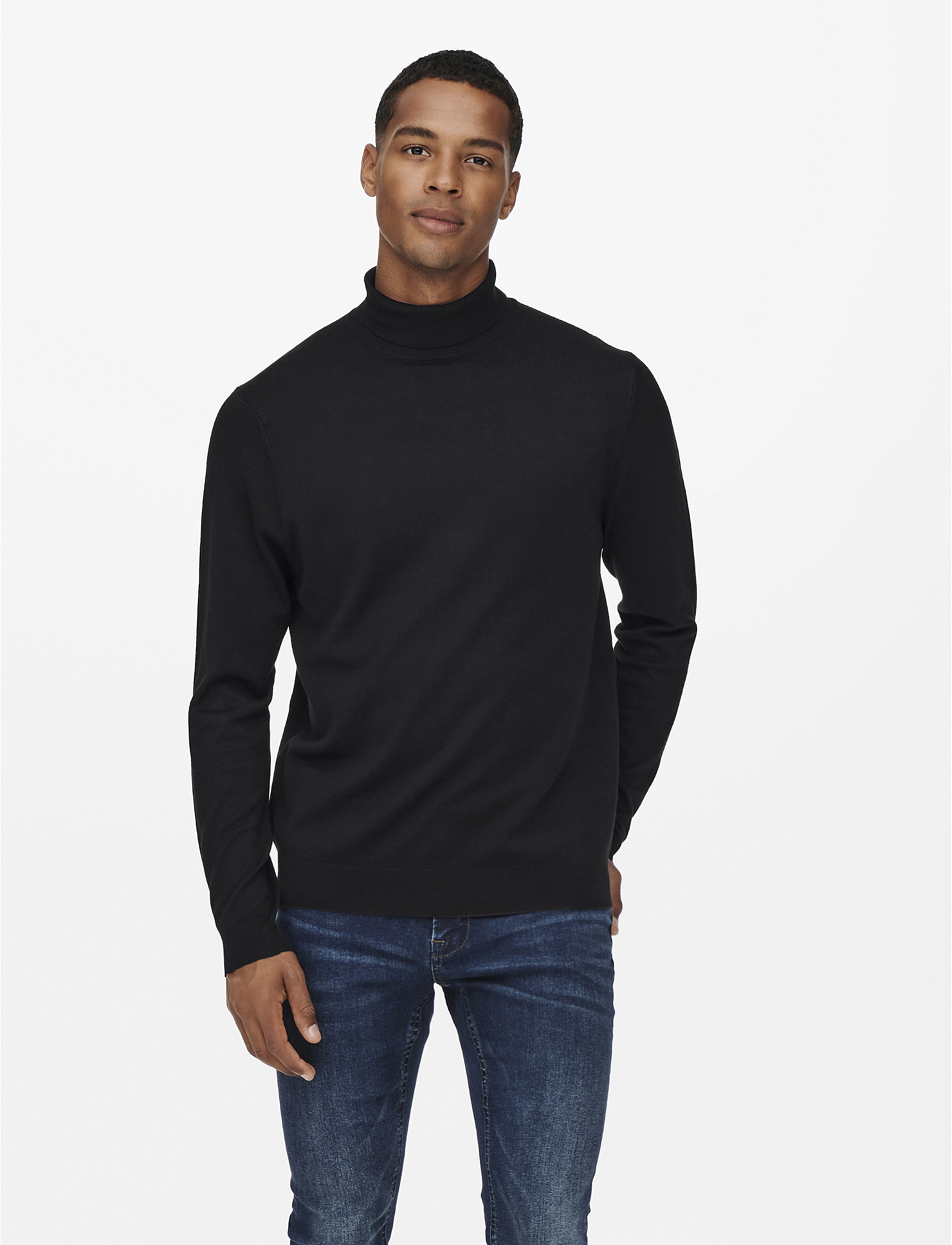 ONLY & SONS ONSWYLER LIFE REG 14 ROLL KNIT NOOS - Kollektsioonid - BLACK / black