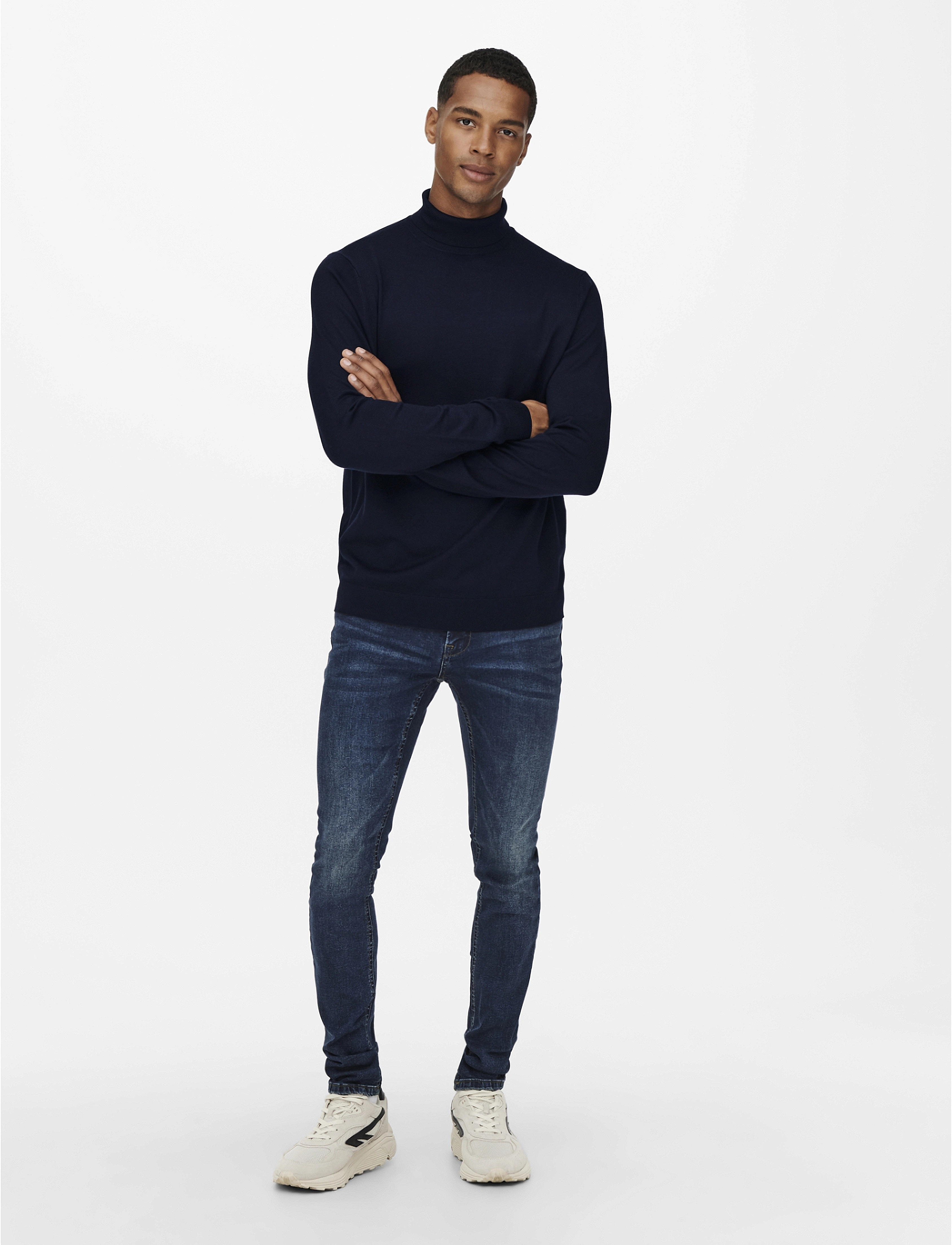 ONLY & SONS - ONSWYLER LIFE REG 14 ROLL KNIT NOOS - rullekraver - dark navy - 4