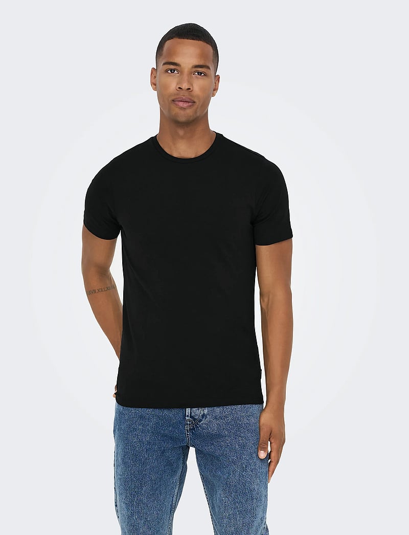 ONLY & SONS - ONSBASIC SLIM O-NECK 2-PACK NOOS - t-shirts im multipack - black - 0