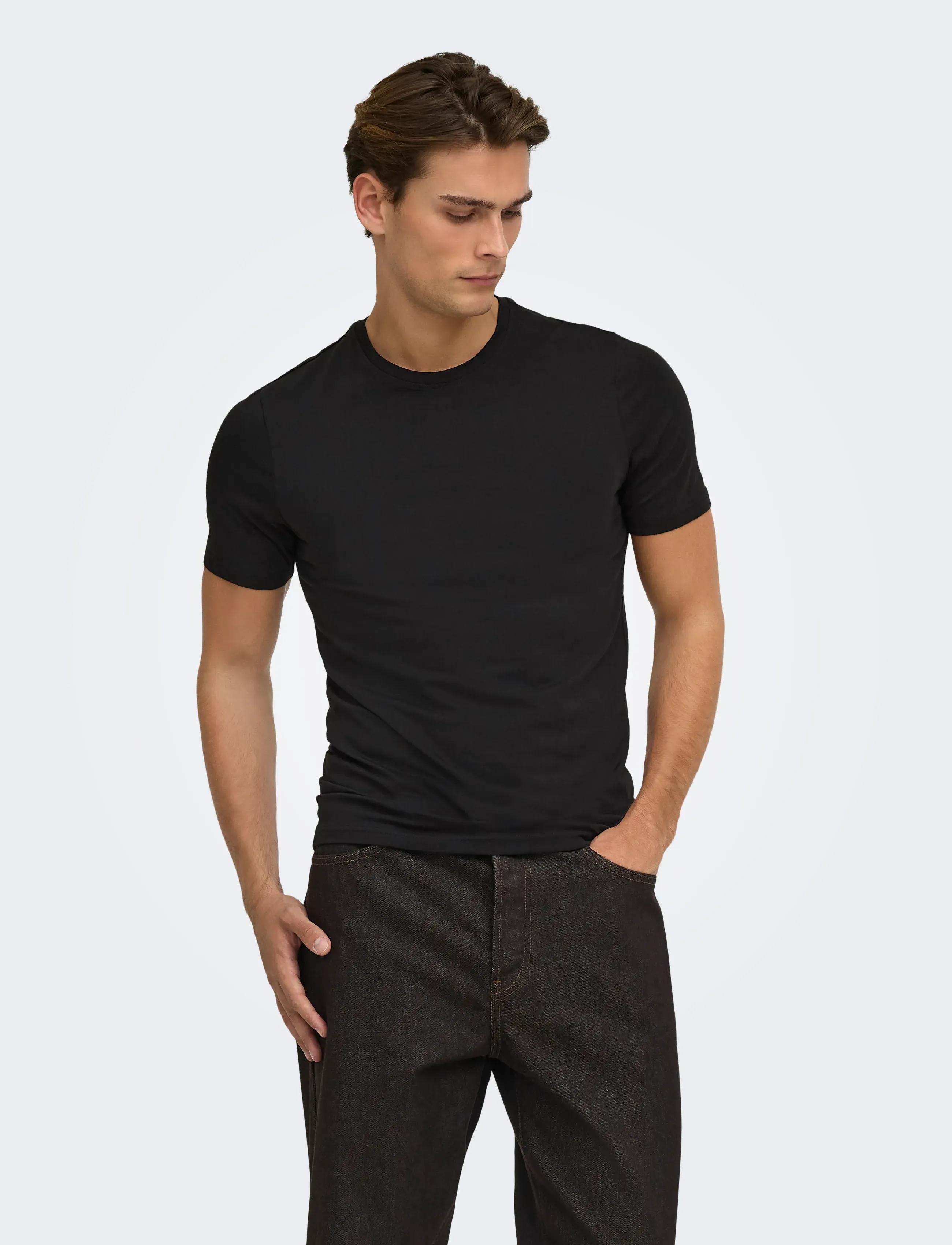 ONLY & SONS ONSBASIC SLIM O-NECK 2-PACK NOOS - T-särkide multipakk - BLACK / black