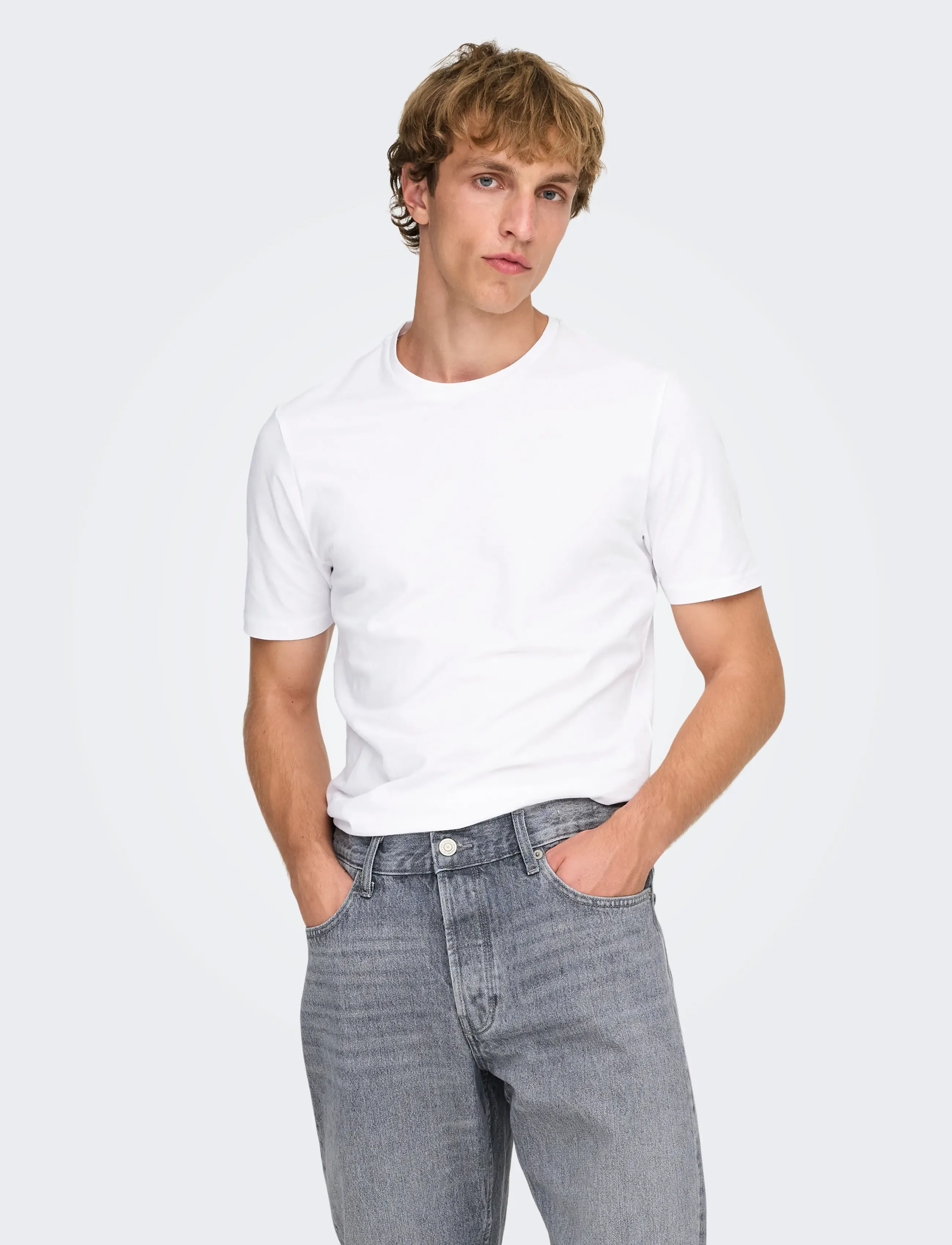 ONLY & SONS ONSBASIC SLIM O-NECK 2-PACK NOOS - Bestselgere - WHITE / white