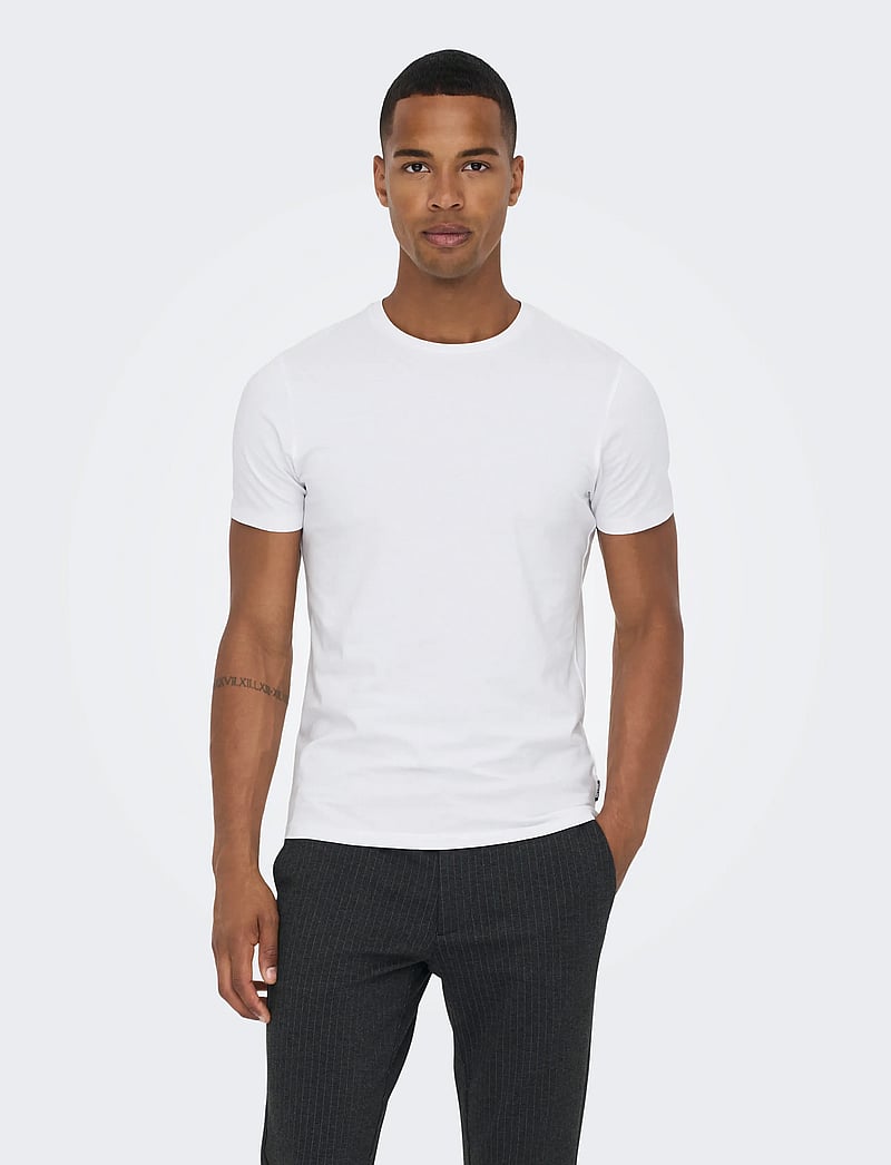 ONLY & SONS - ONSBASIC SLIM O-NECK 2-PACK NOOS - multipack t-shirts - white - 0