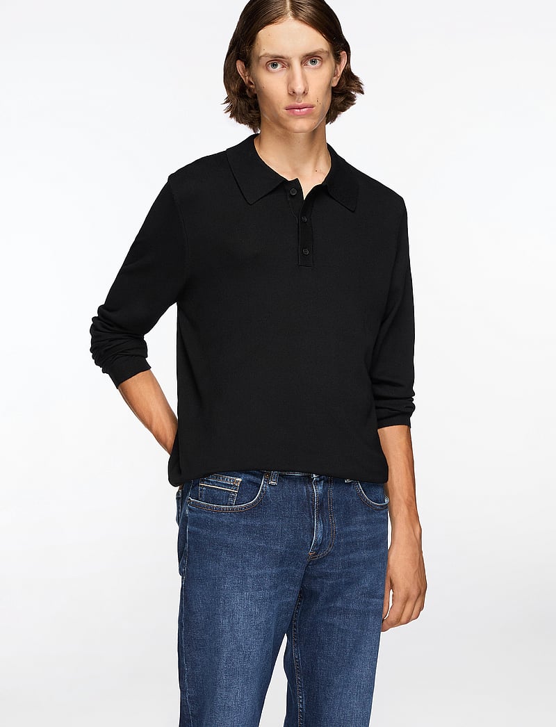 ONLY & SONS - ONSWYLER LIFE REG 14 LS POLO KNIT NOOS - gestrickte polohemden - black - 0