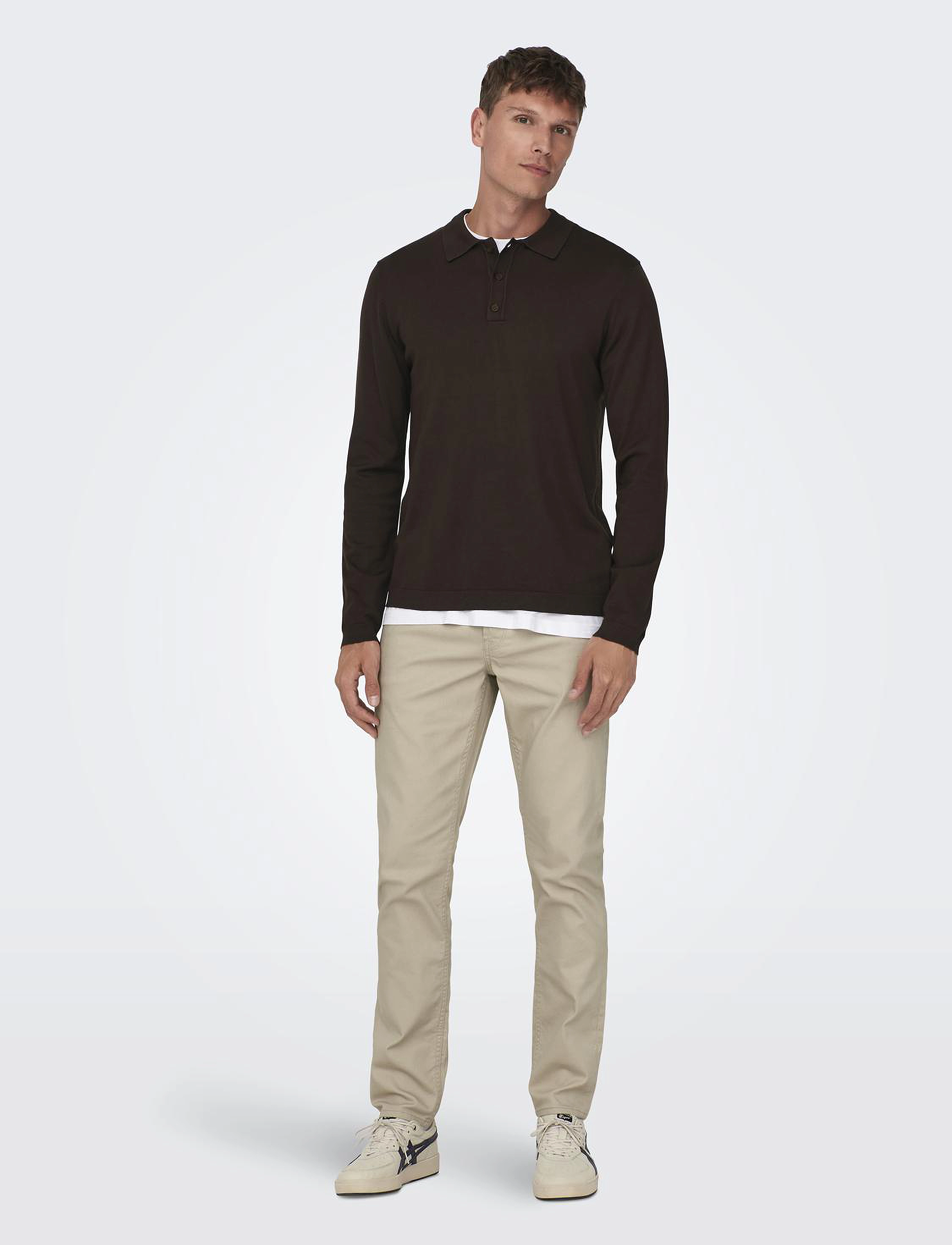 ONLY & SONS - ONSWYLER LIFE REG 14 LS POLO KNIT NOOS - hot fudge - 4