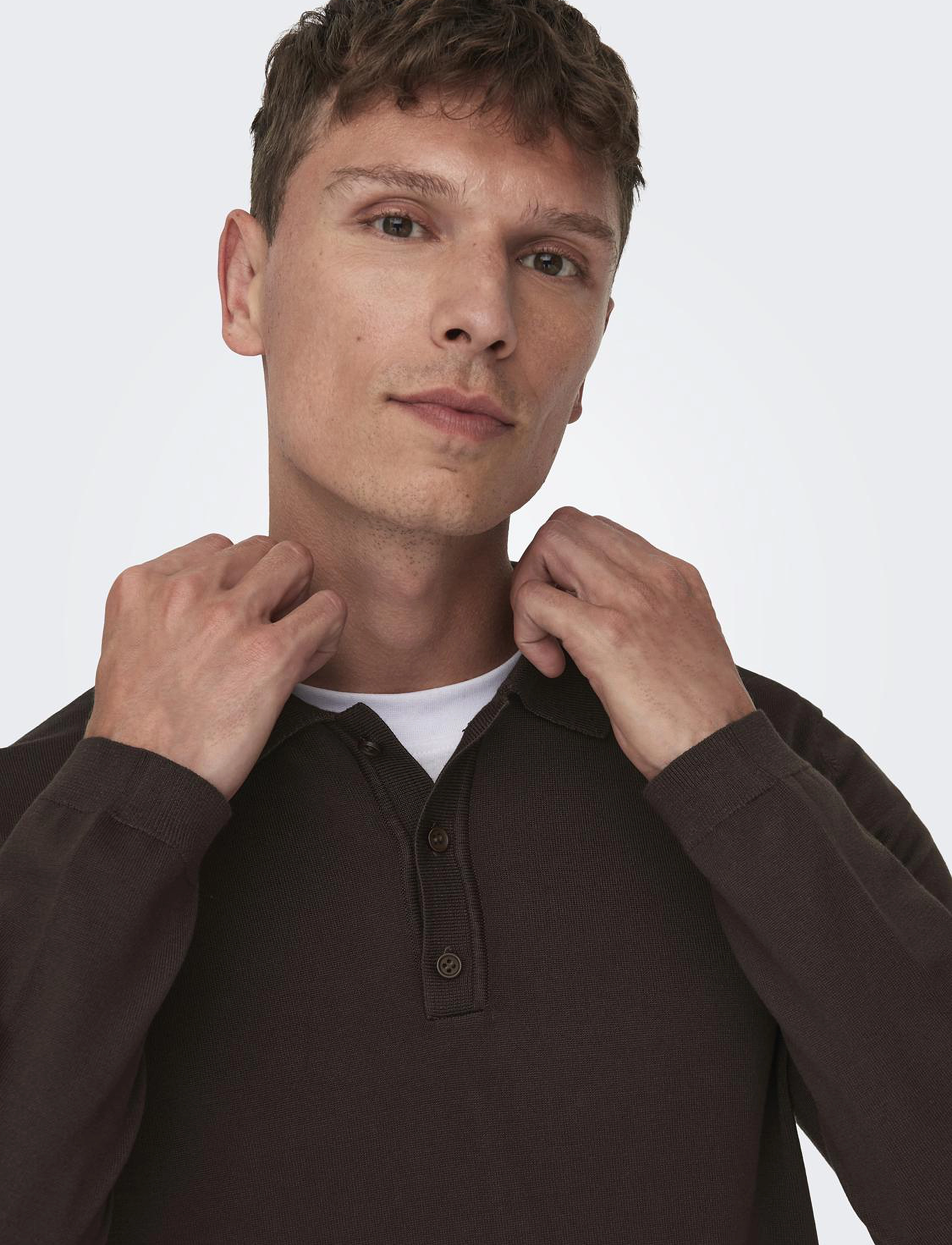 ONLY & SONS - ONSWYLER LIFE REG 14 LS POLO KNIT NOOS - hot fudge - 5