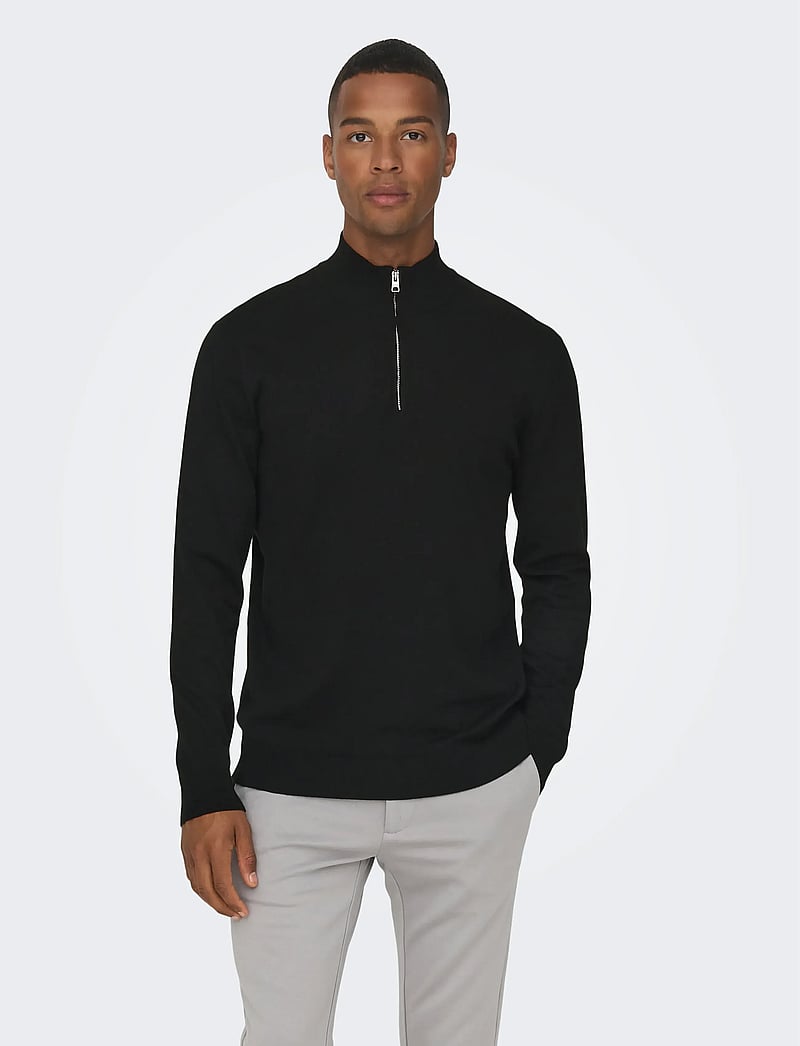 ONLY & SONS - ONSWYLER LIFE REG 14 HALF ZIP KNIT NOOS - halfzip strik - black - 0