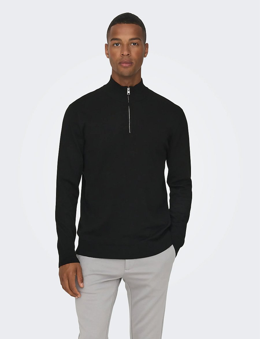 ONLY & SONS - ONSWYLER LIFE LS HALF ZIP KNIT - poolpika lukuga džemprid - black - 0