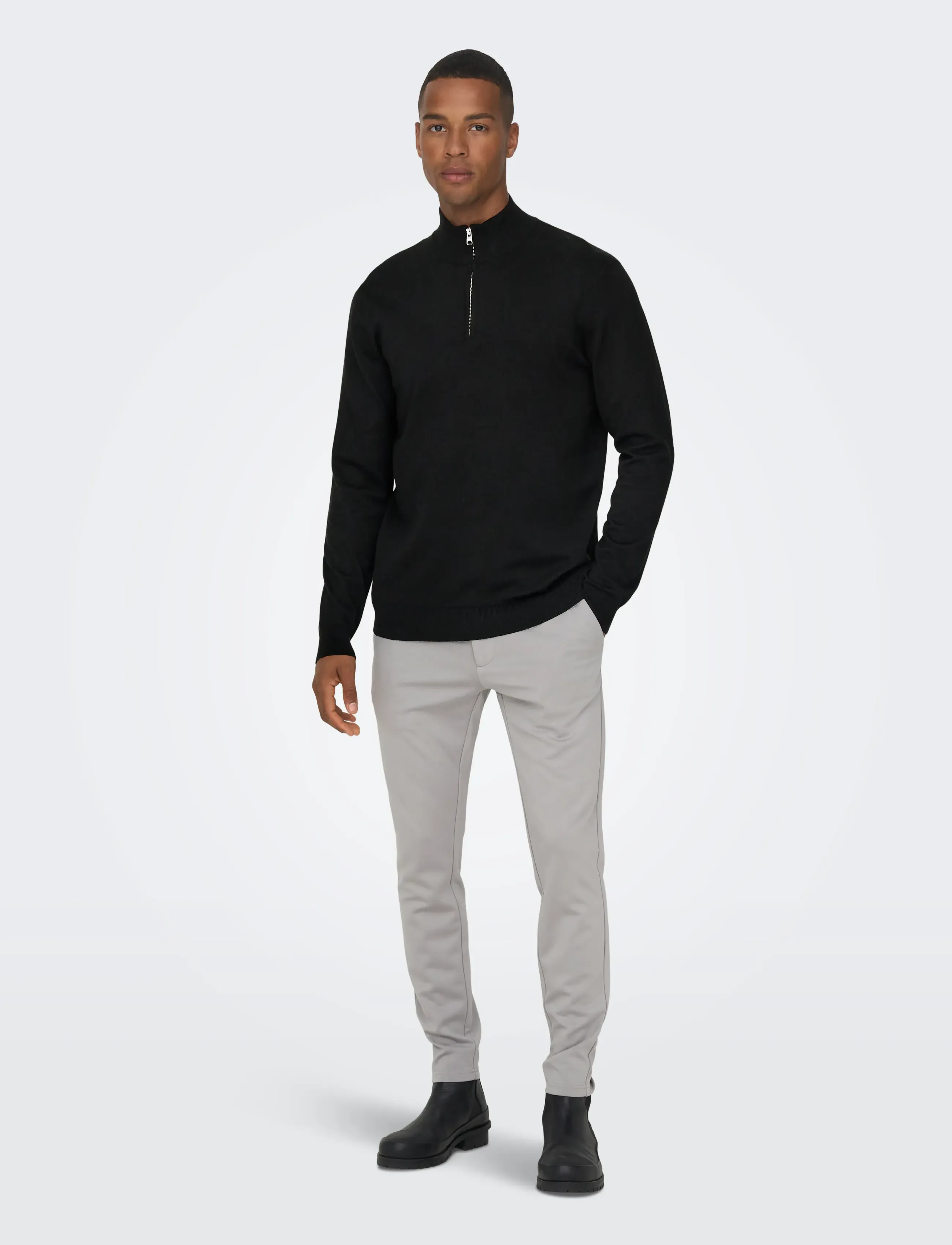 ONLY & SONS - ONSWYLER LIFE REG 14 HALF ZIP KNIT NOOS - tõmblukk-kaelusega džemprid - black - 4
