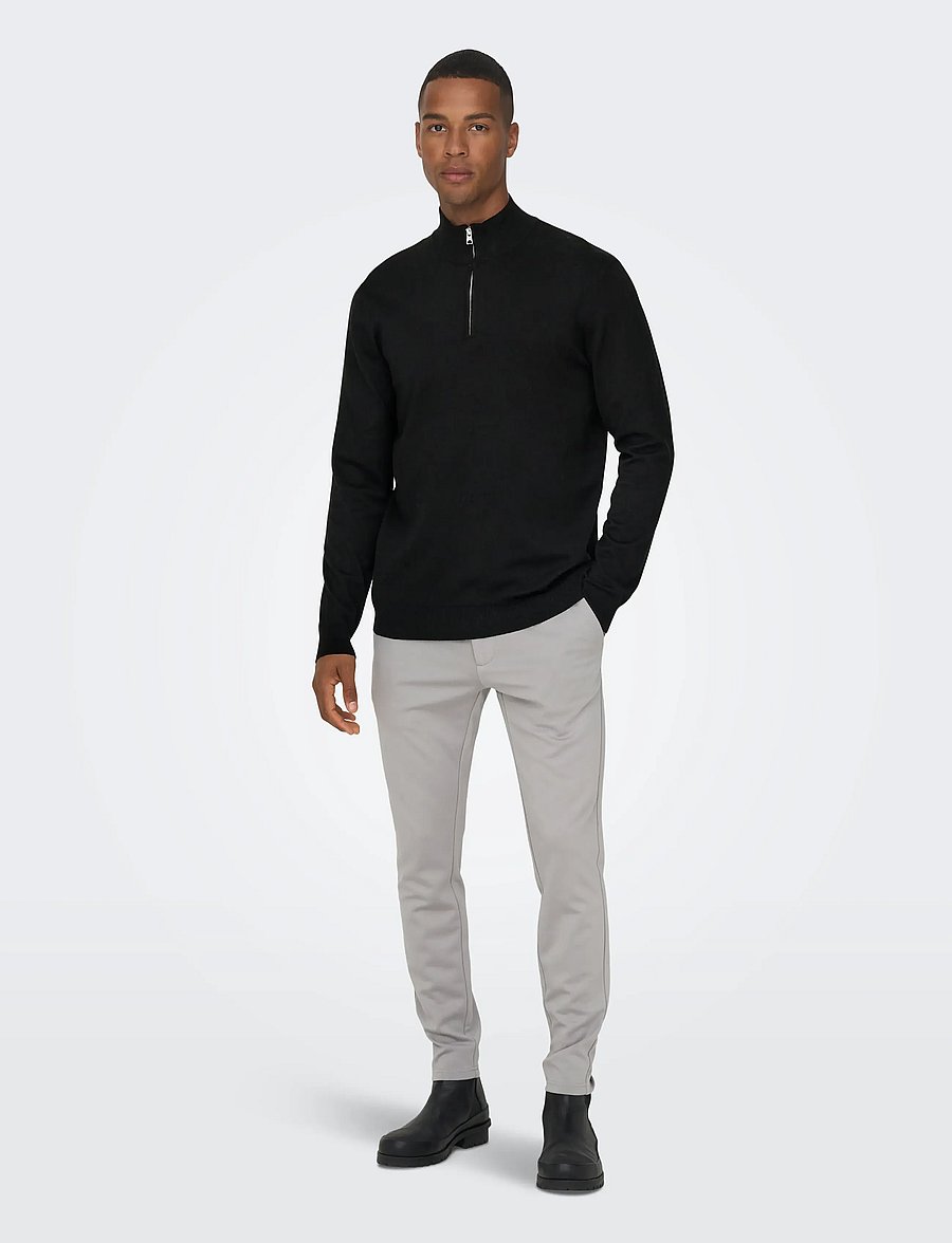 ONLY & SONS - ONSWYLER LIFE LS HALF ZIP KNIT - poolpika lukuga džemprid - black - 4