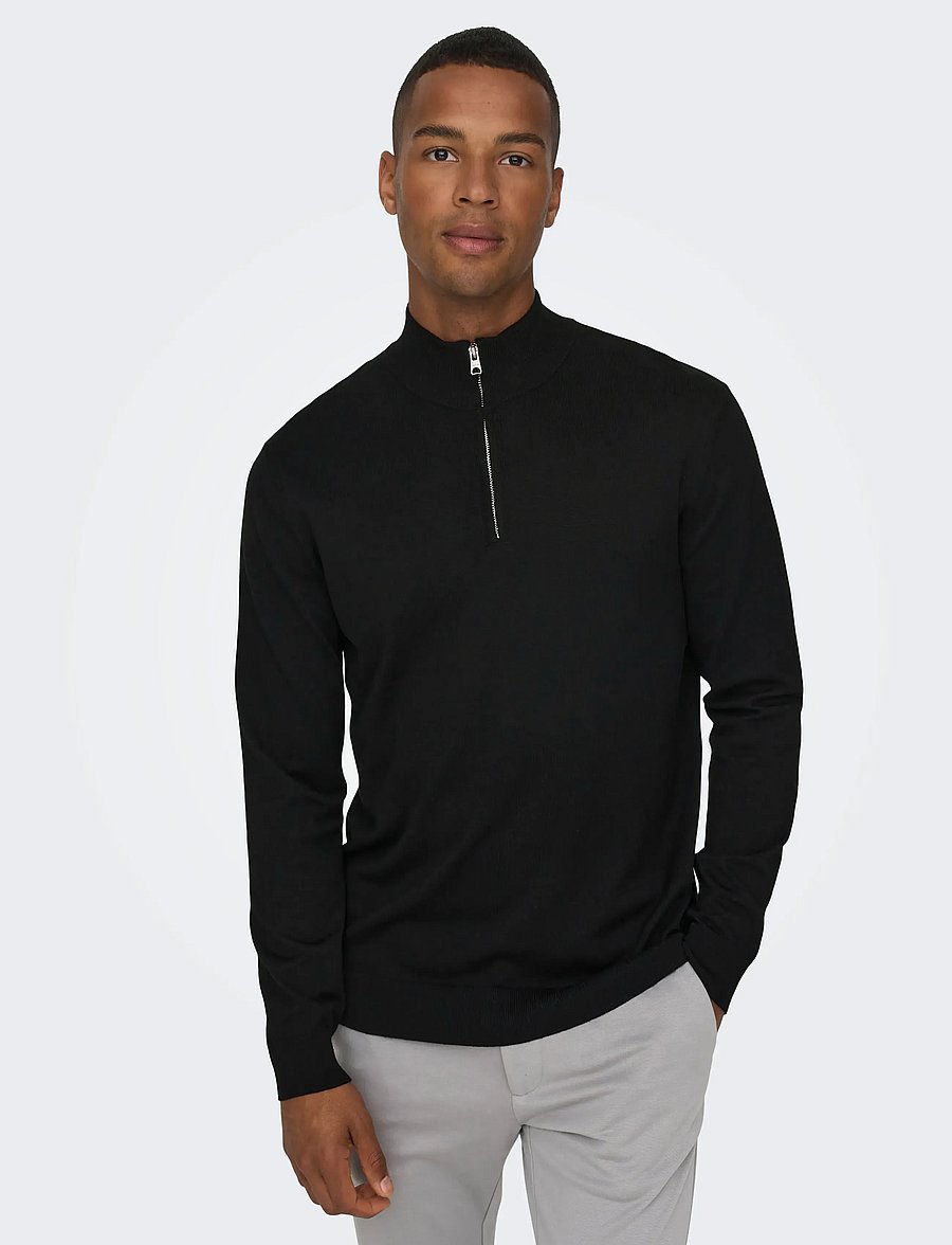 ONLY & SONS - ONSWYLER LIFE LS HALF ZIP KNIT - poolpika lukuga džemprid - black - 5