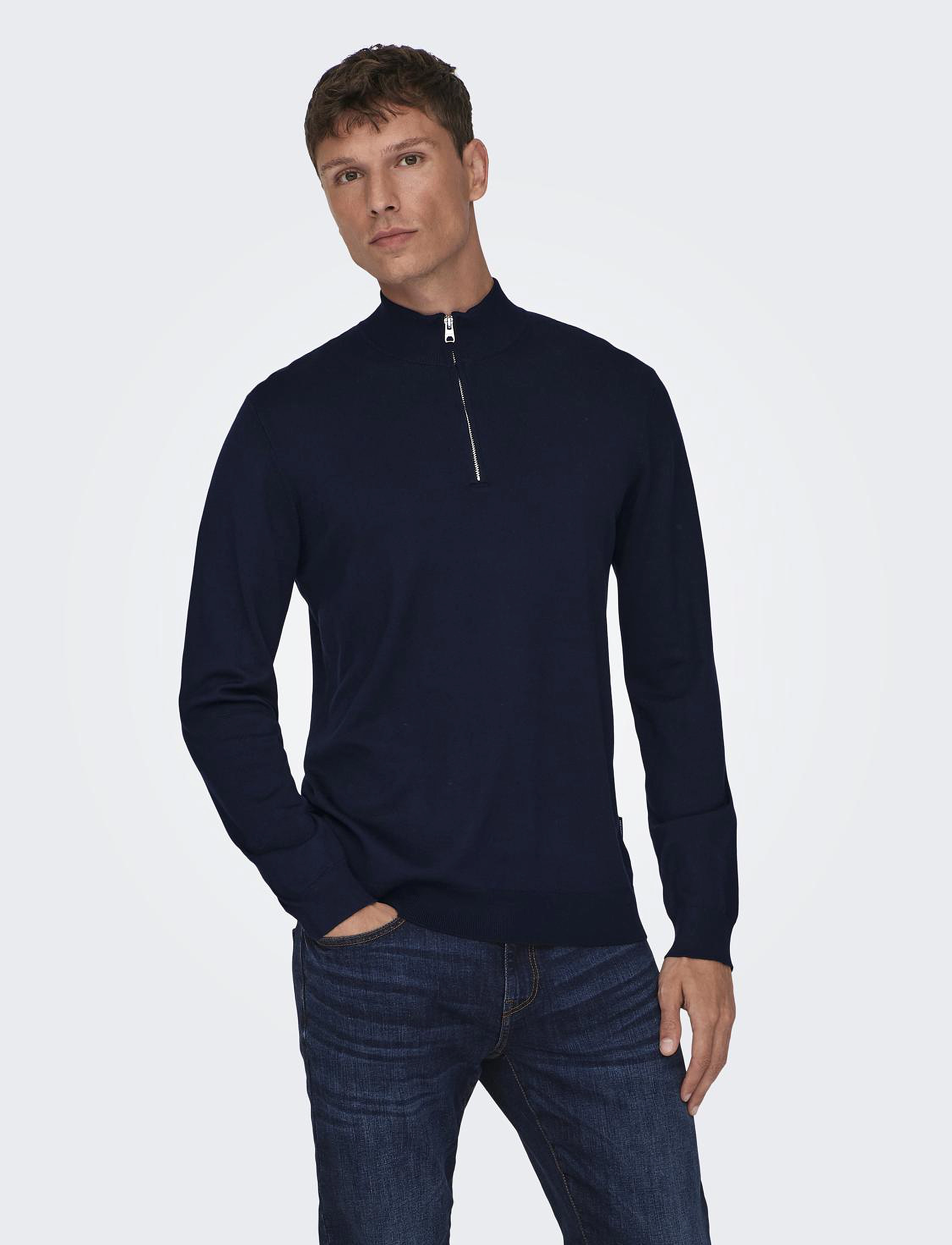 ONLY & SONS Onswyler Life Reg 14 Half Zip Knit Noos, Mænd, Halv Lynlås Striktrøje, Sort, Str: L