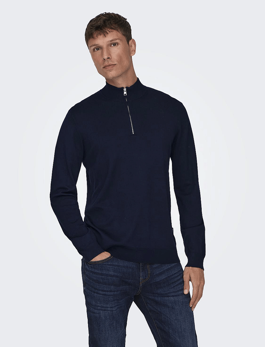 ONLY & SONS - ONSWYLER LIFE LS HALF ZIP KNIT - pullover mit halbem reißverschluss - dark navy - 0