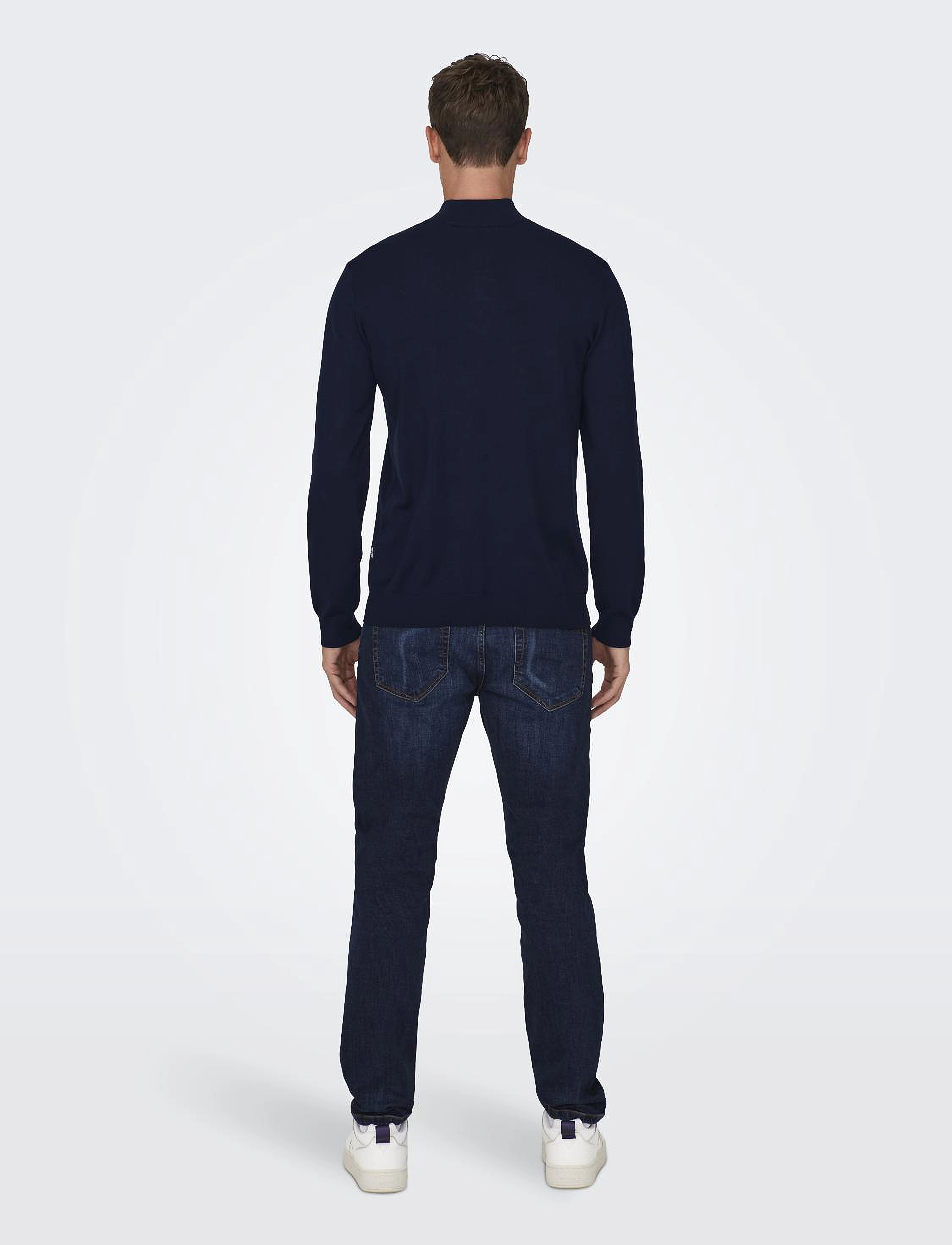 ONLY & SONS - ONSWYLER LIFE REG 14 HALF ZIP KNIT NOOS - džemperiai su trumpu užtrauktuku - dark navy - 3