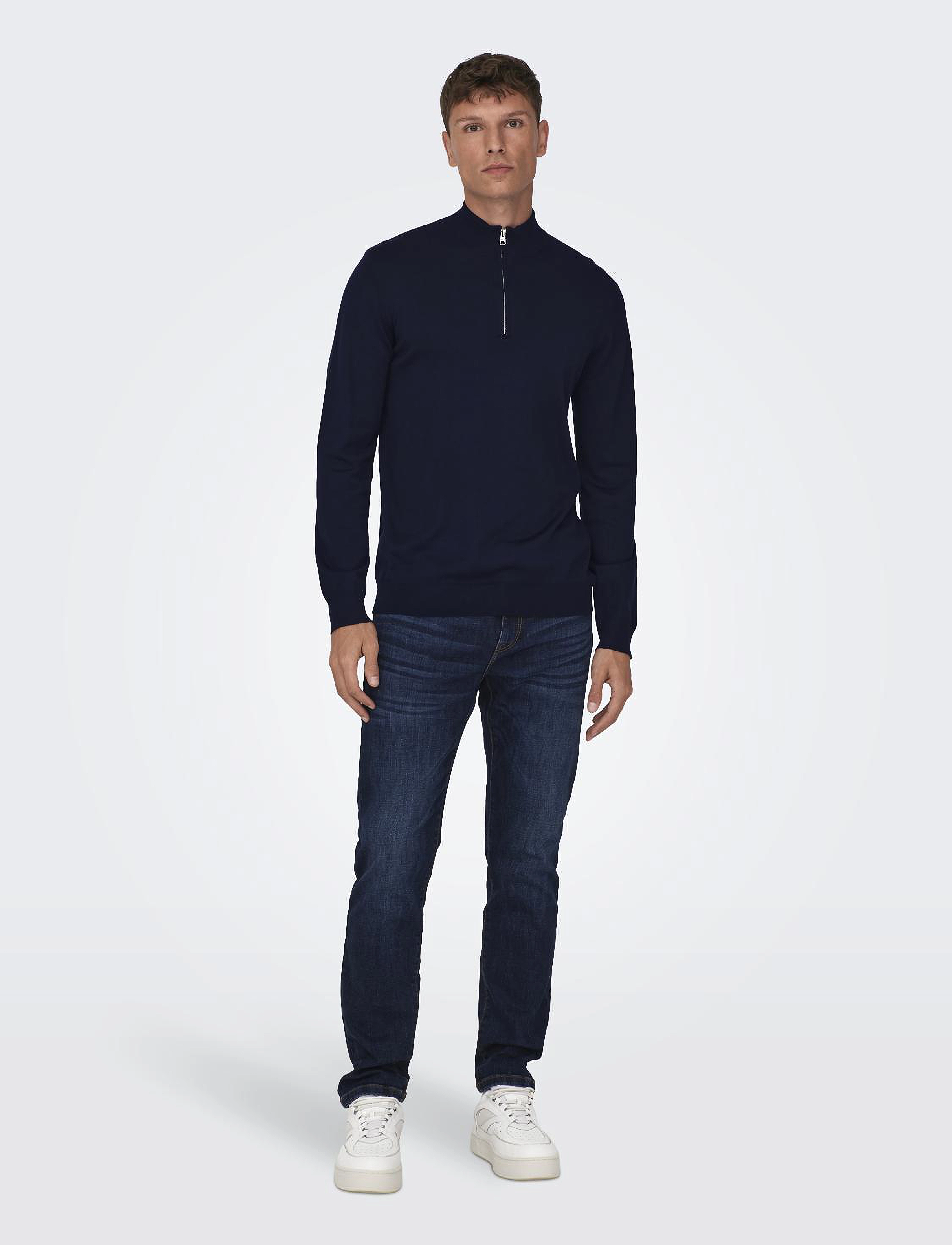 ONLY & SONS - ONSWYLER LIFE REG 14 HALF ZIP KNIT NOOS - džemperiai su trumpu užtrauktuku - dark navy - 4