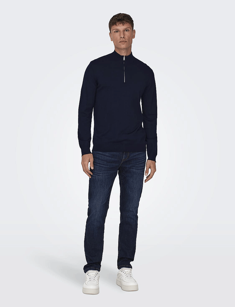 ONLY & SONS - ONSWYLER LIFE LS HALF ZIP KNIT - pullover mit halbem reißverschluss - dark navy - 4