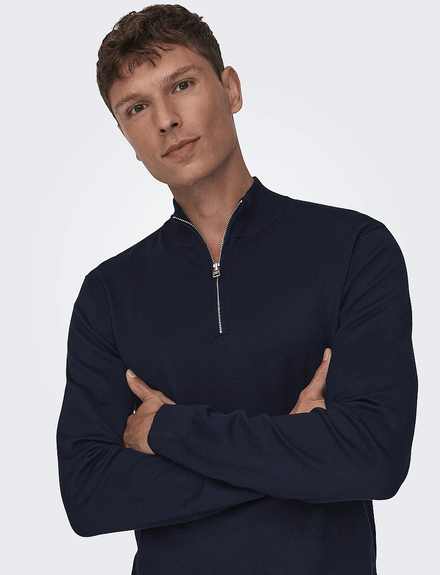 ONLY & SONS - ONSWYLER LIFE LS HALF ZIP KNIT - pullover mit halbem reißverschluss - dark navy - 5