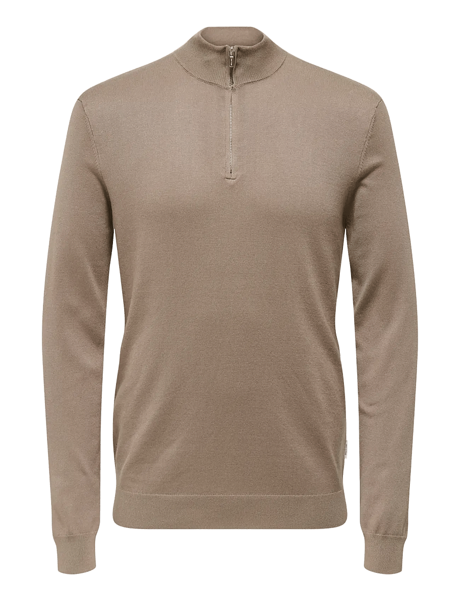 ONLY & SONS - ONSWYLER LIFE REG 14 HALF ZIP KNIT NOOS - half zip-tröjor - desert taupe - 0