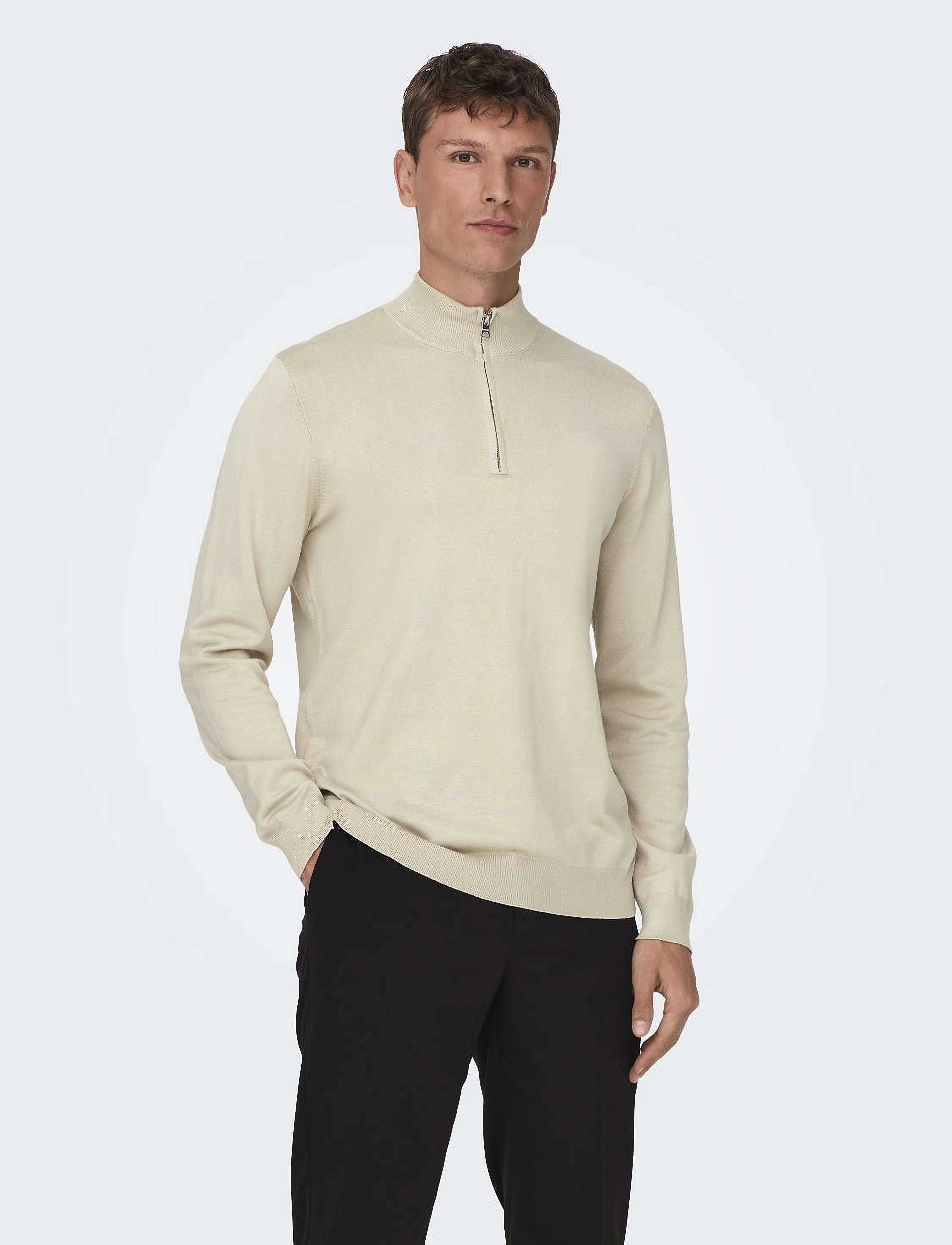 ONLY & SONS Onswyler Life Reg 14 Half Zip Knit Noos, Mænd, Halv Lynlås Striktrøje, Cream, Str: S
