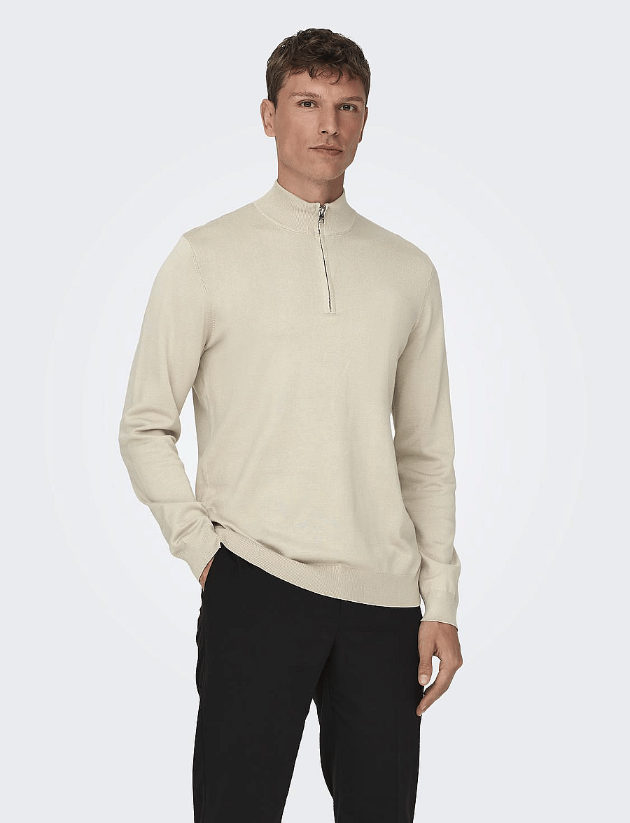 ONLY & SONS - ONSWYLER LIFE LS HALF ZIP KNIT - poolpika lukuga džemprid - silver lining - 0