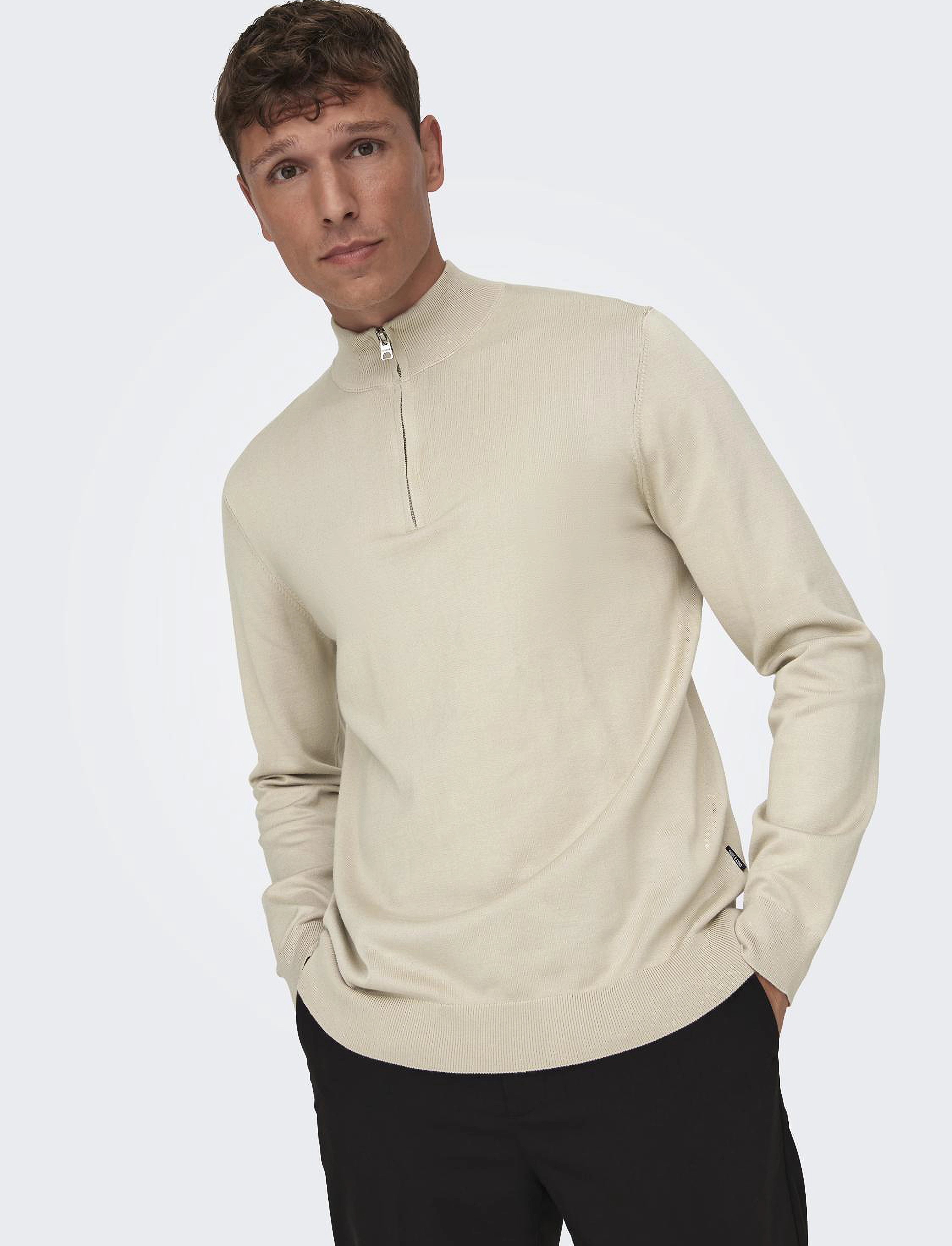 ONLY & SONS - ONSWYLER LIFE REG 14 HALF ZIP KNIT NOOS - half zip jumpers - silver lining - 4