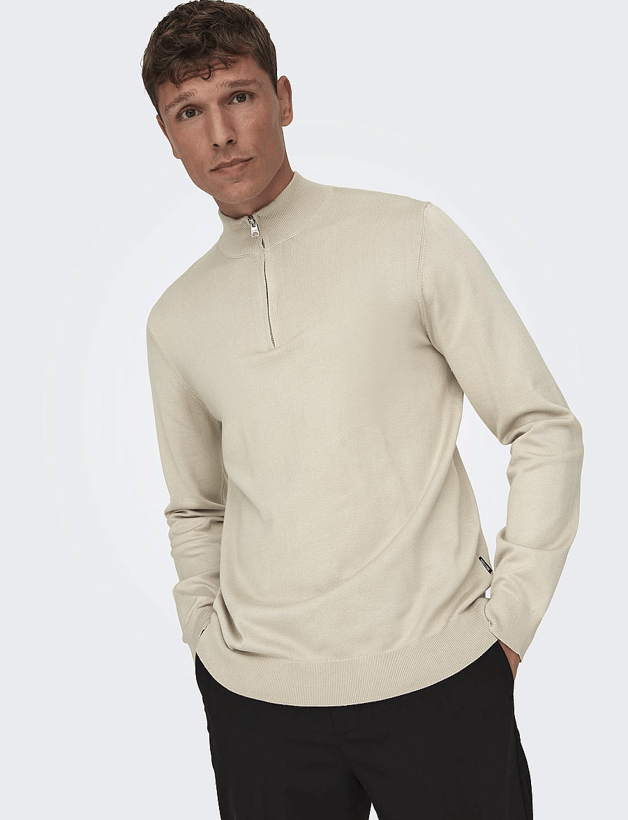 ONLY & SONS - ONSWYLER LIFE LS HALF ZIP KNIT - poolpika lukuga džemprid - silver lining - 4