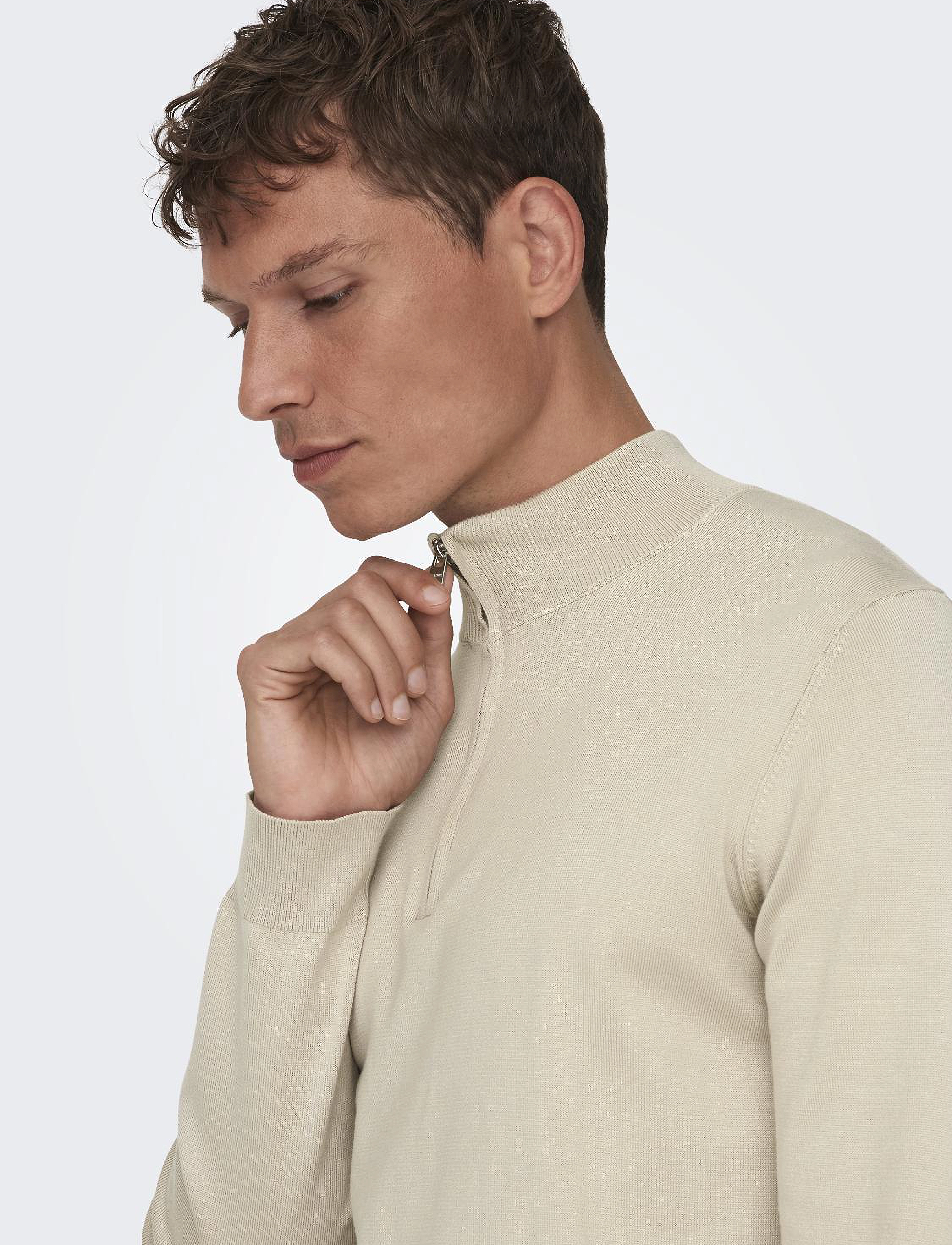 ONLY & SONS - ONSWYLER LIFE LS HALF ZIP KNIT - poolpika lukuga džemprid - silver lining - 5