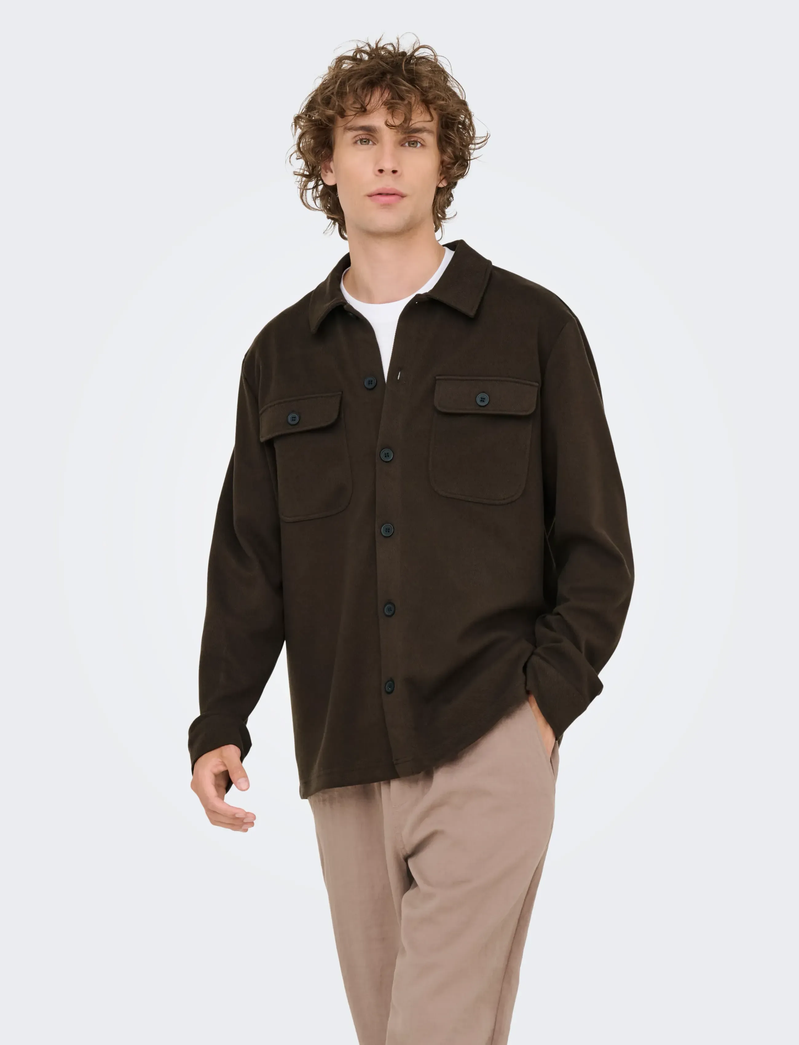 ONLY & SONS Onsnewkodyl Overshirt Sweat Noos, XS, Brown, Overdele > Overtrøjer, Herre