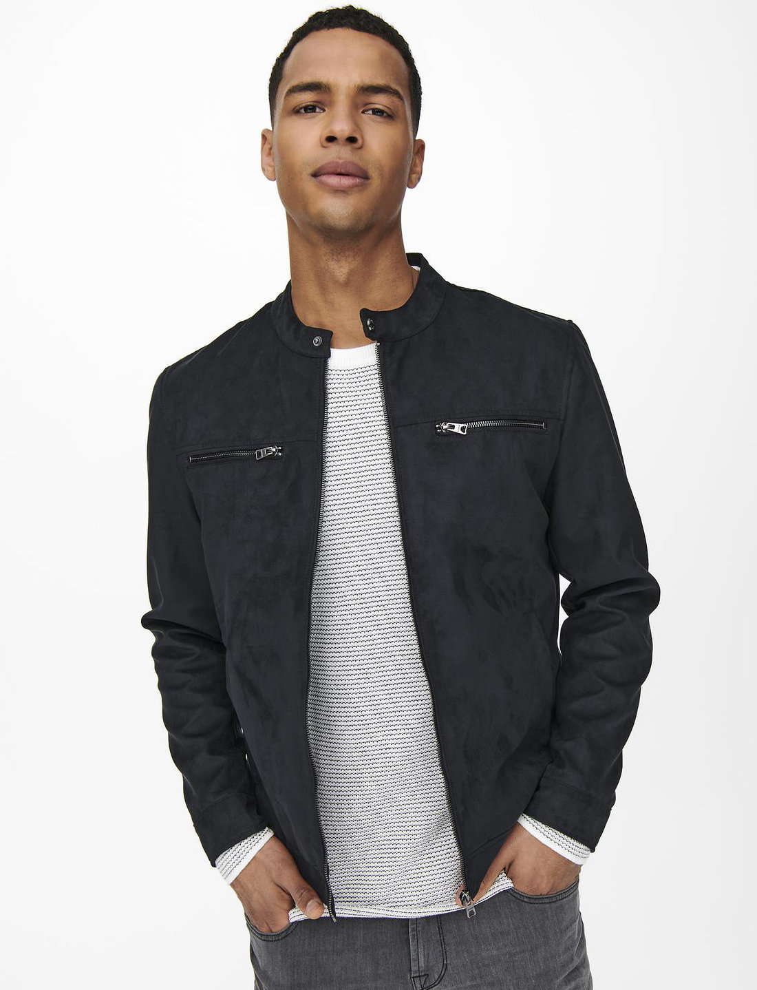 Black faux sales suede jacket mens