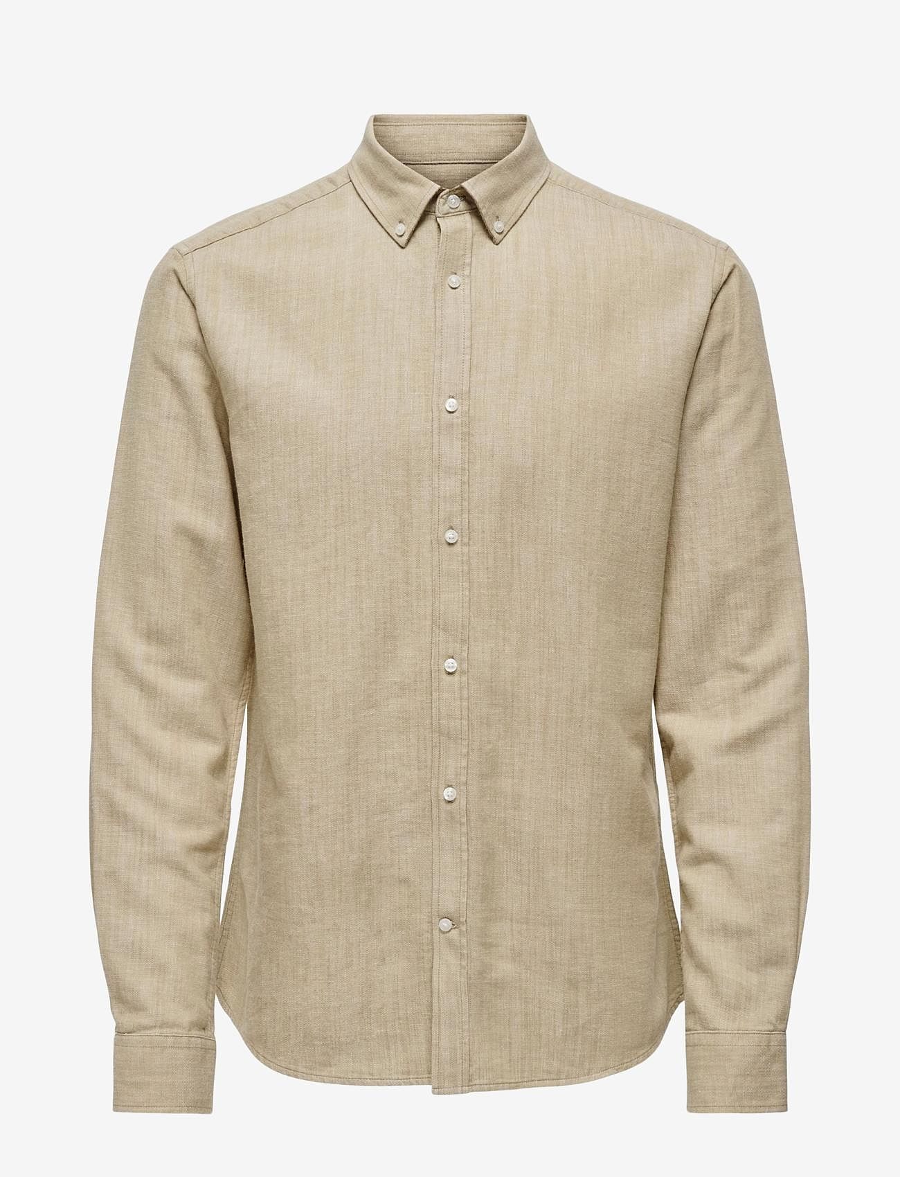 ONLY & SONS - ONSARLO LS HRB LINEN SHIRT - laveste priser - chinchilla - 0