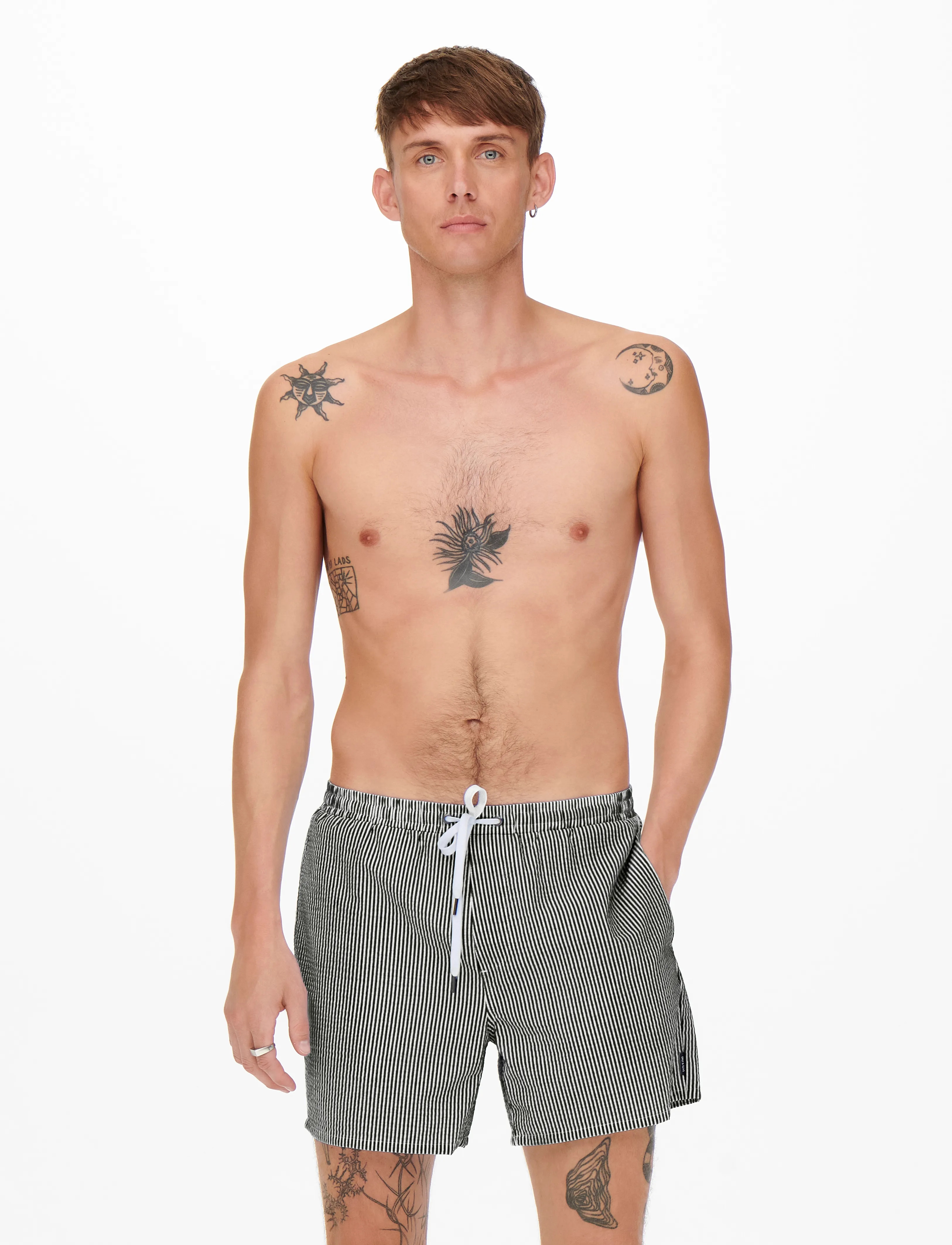 ONLY & SONS Onsted Stripe Seersucker Swim Noos, XS, Black, Badetøj > Shorts, Herre