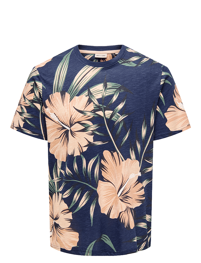 ONLY & SONS - ONSKLOP REG SS FLORAL TEE NOOS - kurzärmelig - navy blazer - 1