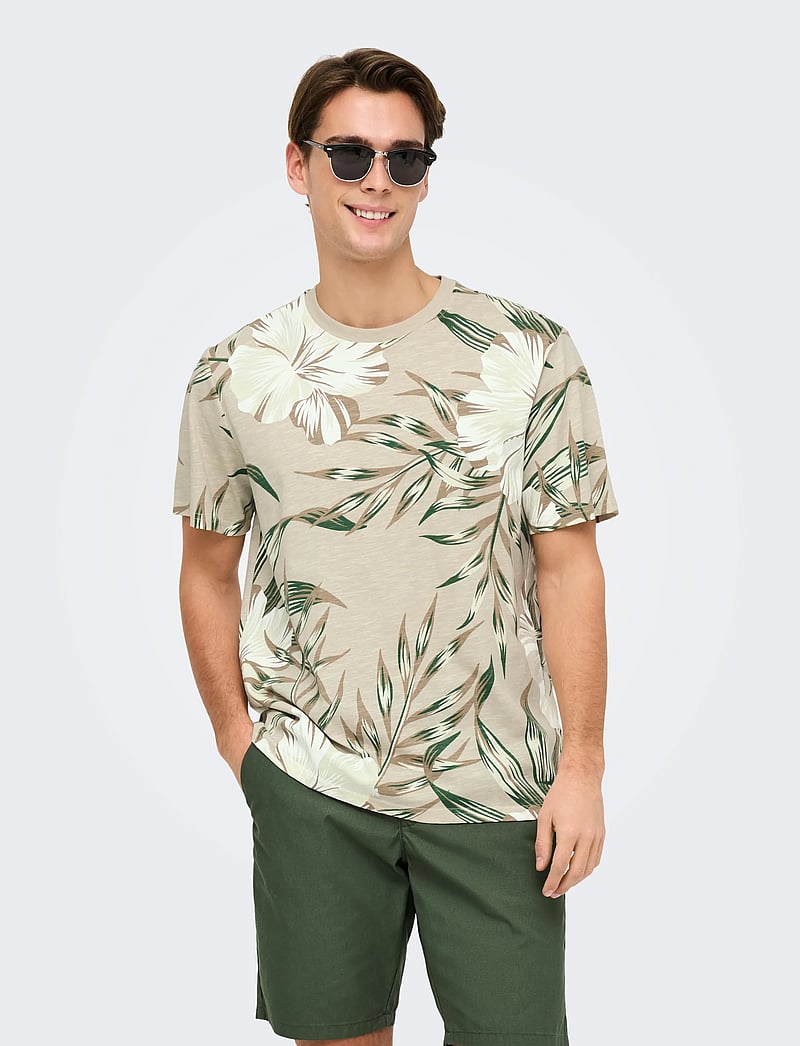 ONLY & SONS - ONSKLOP REG SS FLORAL TEE NOOS - short-sleeved t-shirts - silver lining - 5